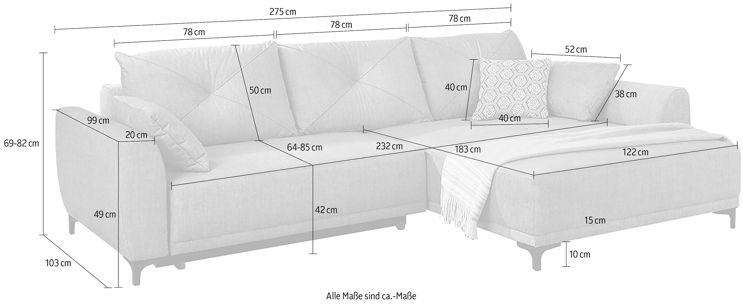 Jockenhöfer Gruppe Ecksofa »Aviano L-Form«, inkl. praktischer Bettfunktion, Stauraum/Bettkasten, Wellenfederung