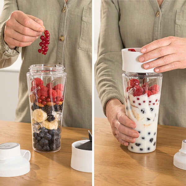 BOSCH Standmixer »VitaPower Serie 2 MMB2111T, Mini-Mixer, 0,6l ToGo, 40.000 U/Min, weiß«, 450 W, ToGo Flasche aus Tritan, Trinkdeckel, 4 Klingen, Made in Europe