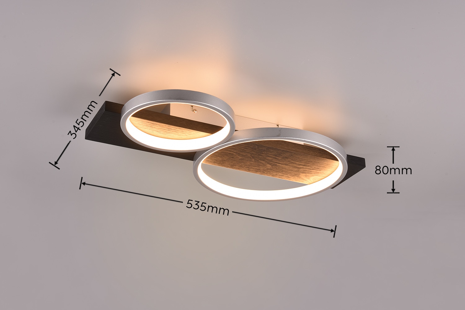 TRIO Leuchten LED Deckenleuchte »MEDERA, Deckenlampe LED Ringe mit Holz Deko 26W 3000 Lumen warmweiß«, 1 flammig, Leuchtmittel LED-Board | LED fest integriert, als Wandlampe oder Deckenlampe einsetzbar dimmbar über Wandschalter