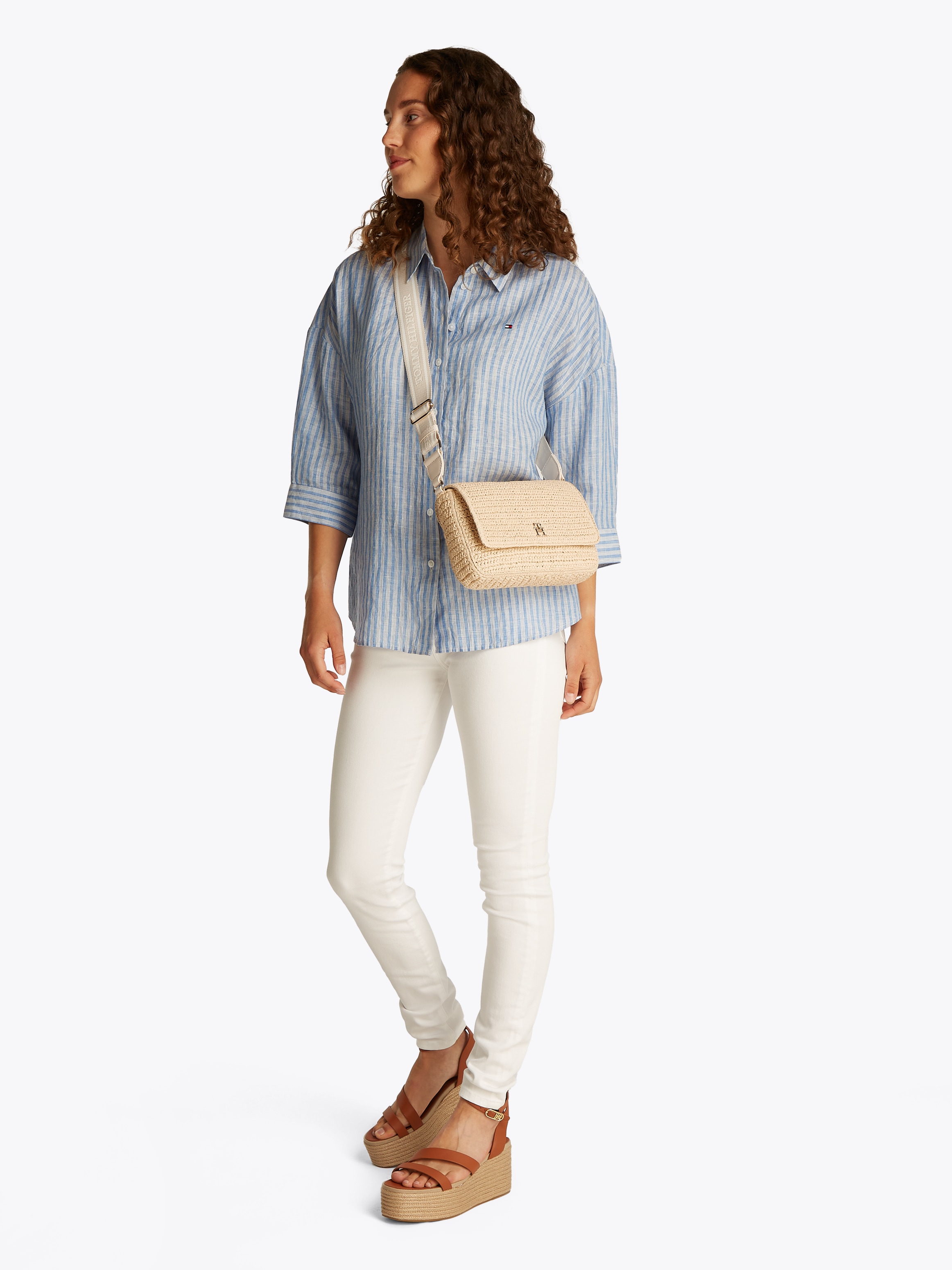 Tommy Hilfiger Umhängetasche »TH SPRING LOGO CONV CROSSOVER«, Mini Bag, Schultertasche in Flecht-Bast-Optik