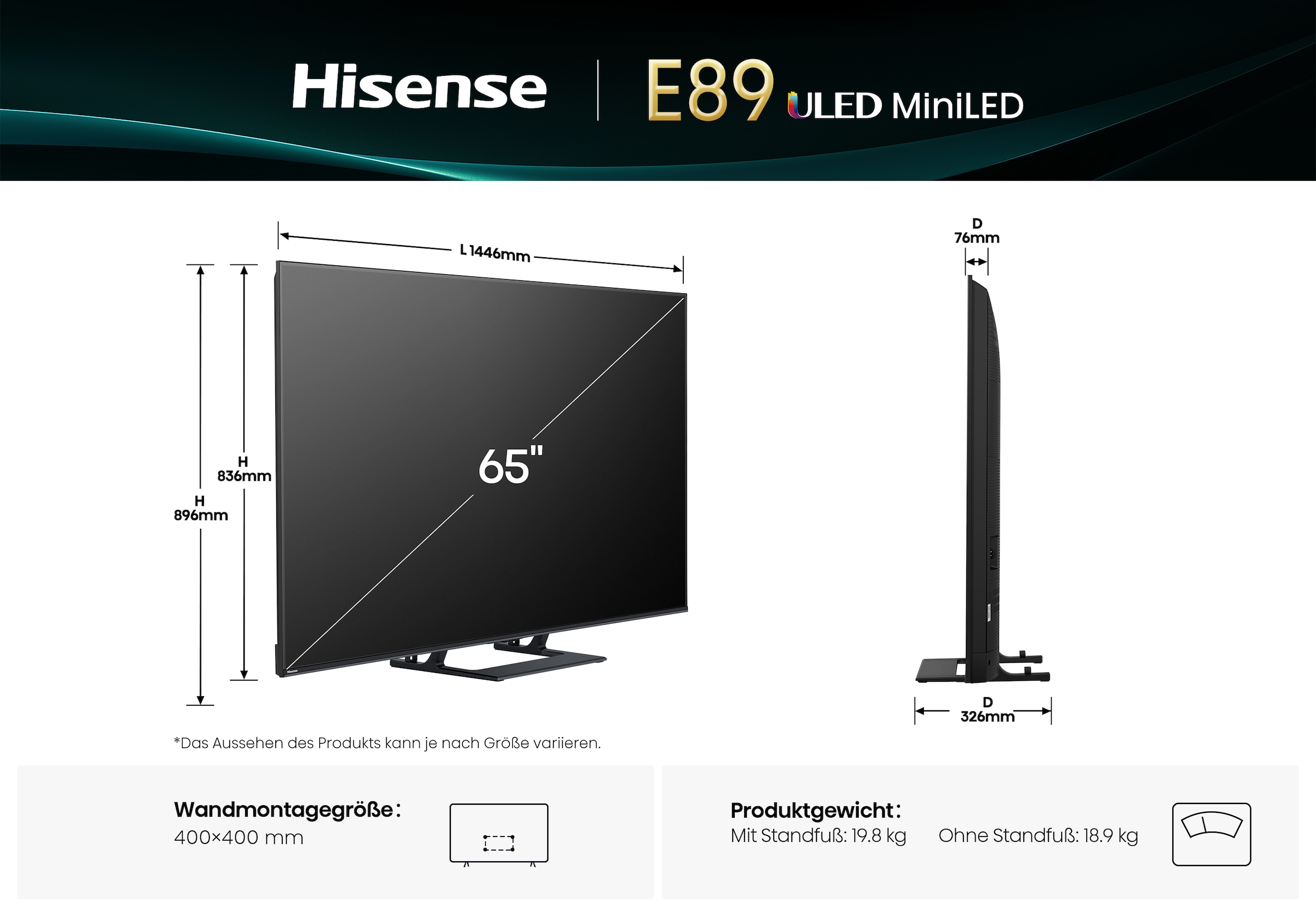 Hisense QLED Mini LED-Fernseher »65E89Q« 164 cm/65 ″ Smart-TV 4K UHD MiniLED Smart TV