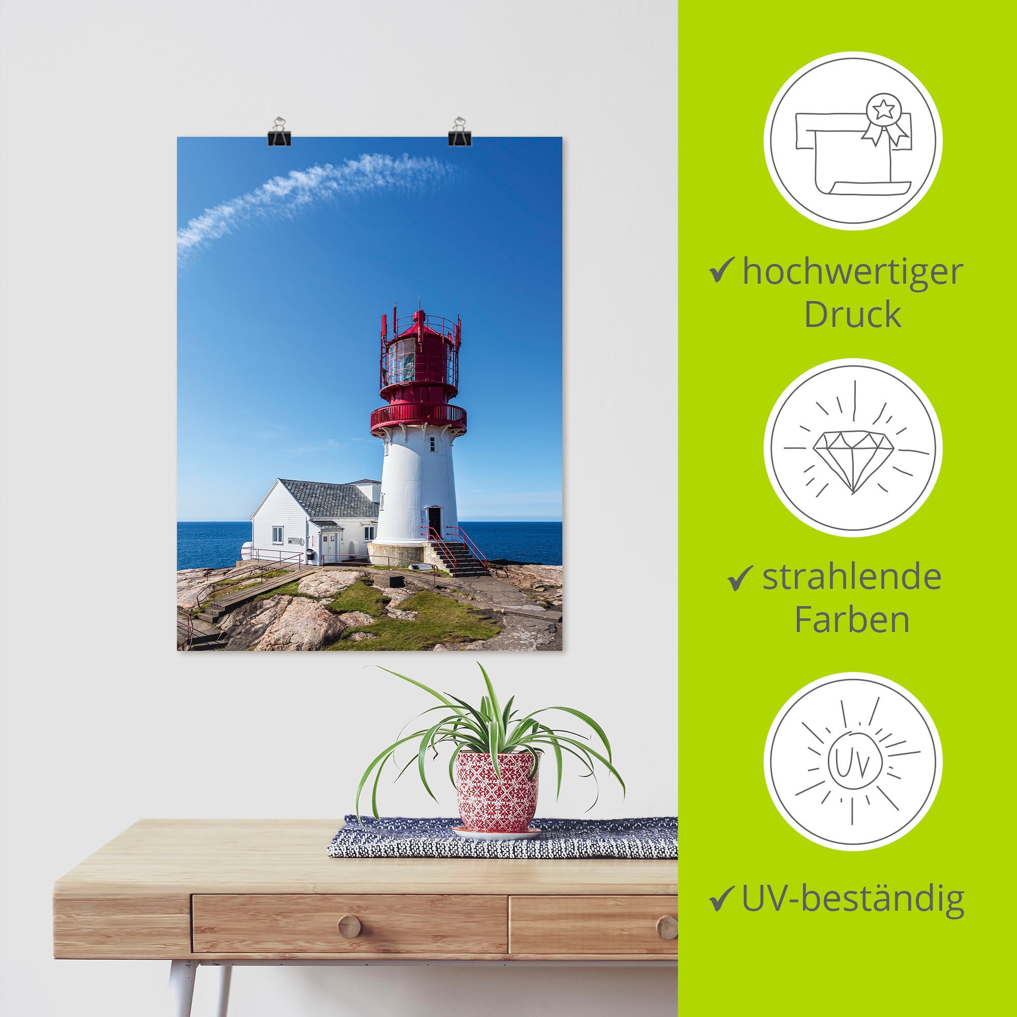 Artland Wandbild »Leuchtturm Lindesnes Fyr in Norwegen«, Gebäude, (1 St.), als Alubild, Leinwandbild, Wandaufkleber oder Poster in versch. Größen