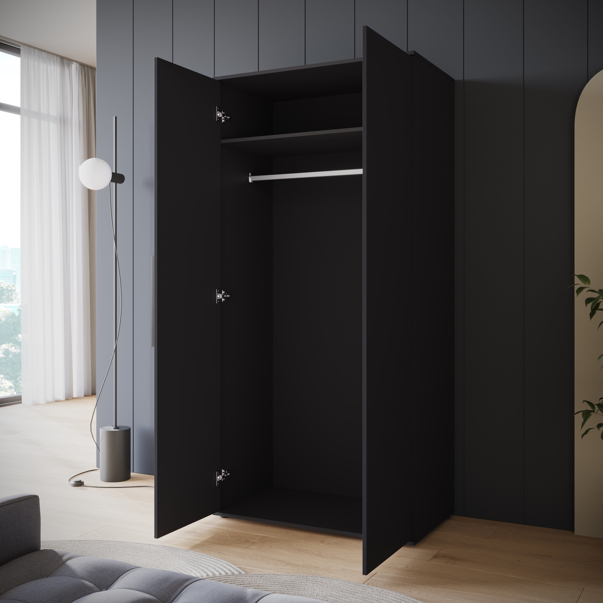 INOSIGN Kleiderschrank »LAGOS Wäscheschrank, Garderobe, schwarze Griffe, Made in Europe« Moderner Drehtürenschrank, FSC-zertifiziert, Schlafzimmerschrank