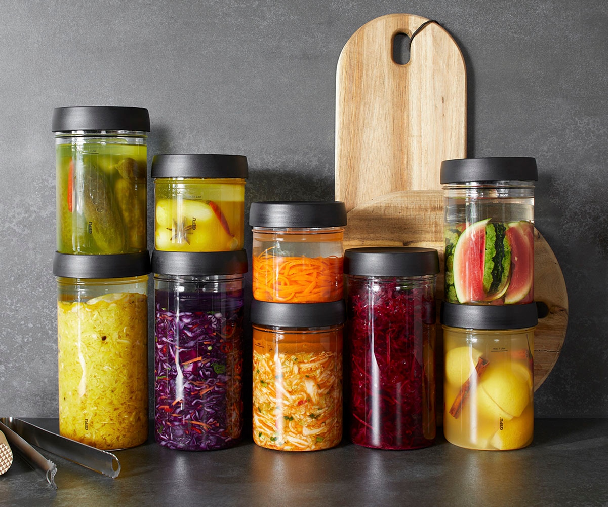 GEFU Fermentationsglas »NATIVO« Set, Glasbehälter, Deckel mit Ventil, Beschwerungsgewicht, 3 Stk. tlg. Innovatives Ferment Vent System für optimalen Gärprozess.