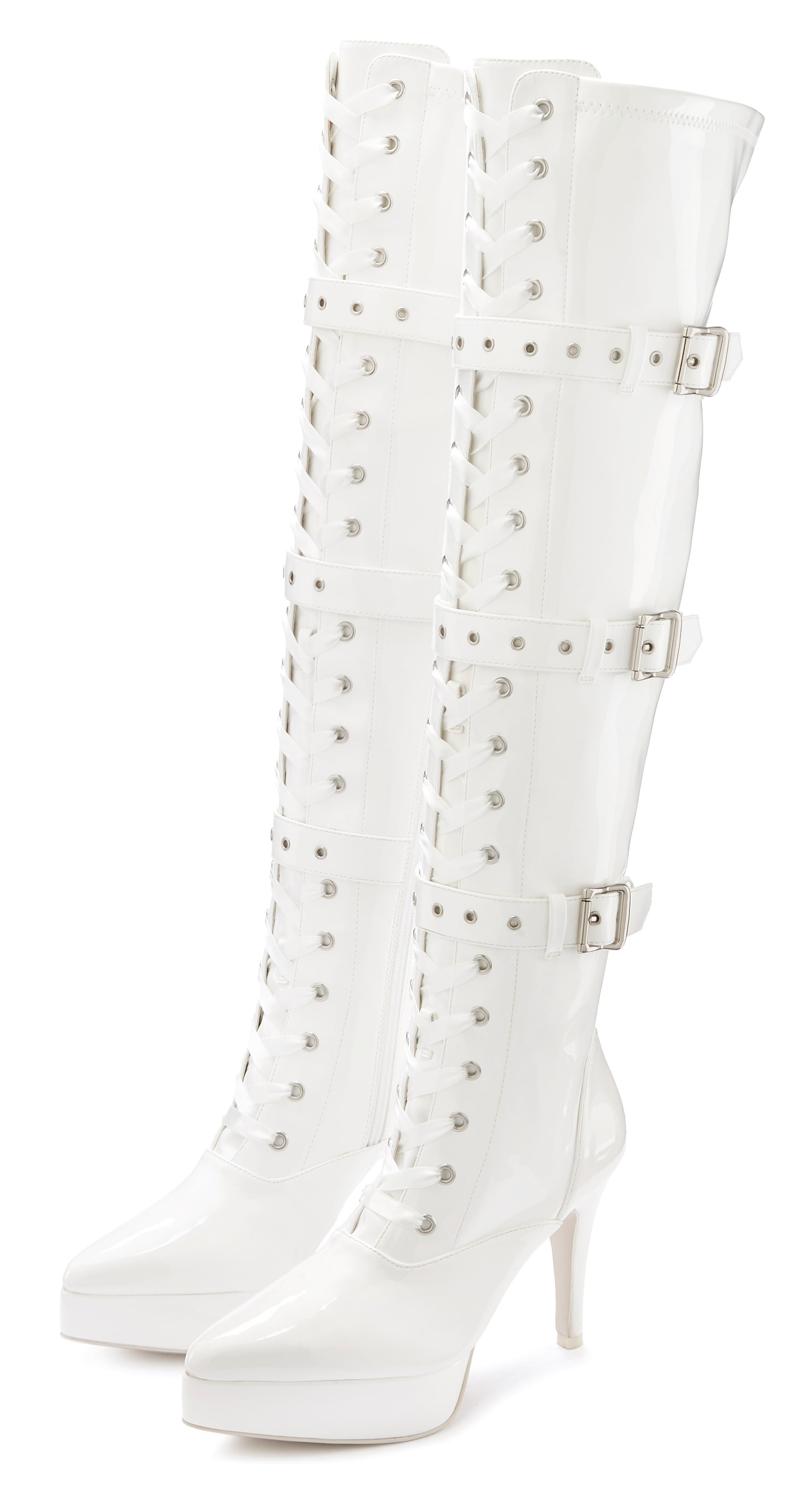 LASCANA Belle Affaire Overkneestiefel, mit Plateau und Lack-Optik, reizvolle High-Heel Stiefelette