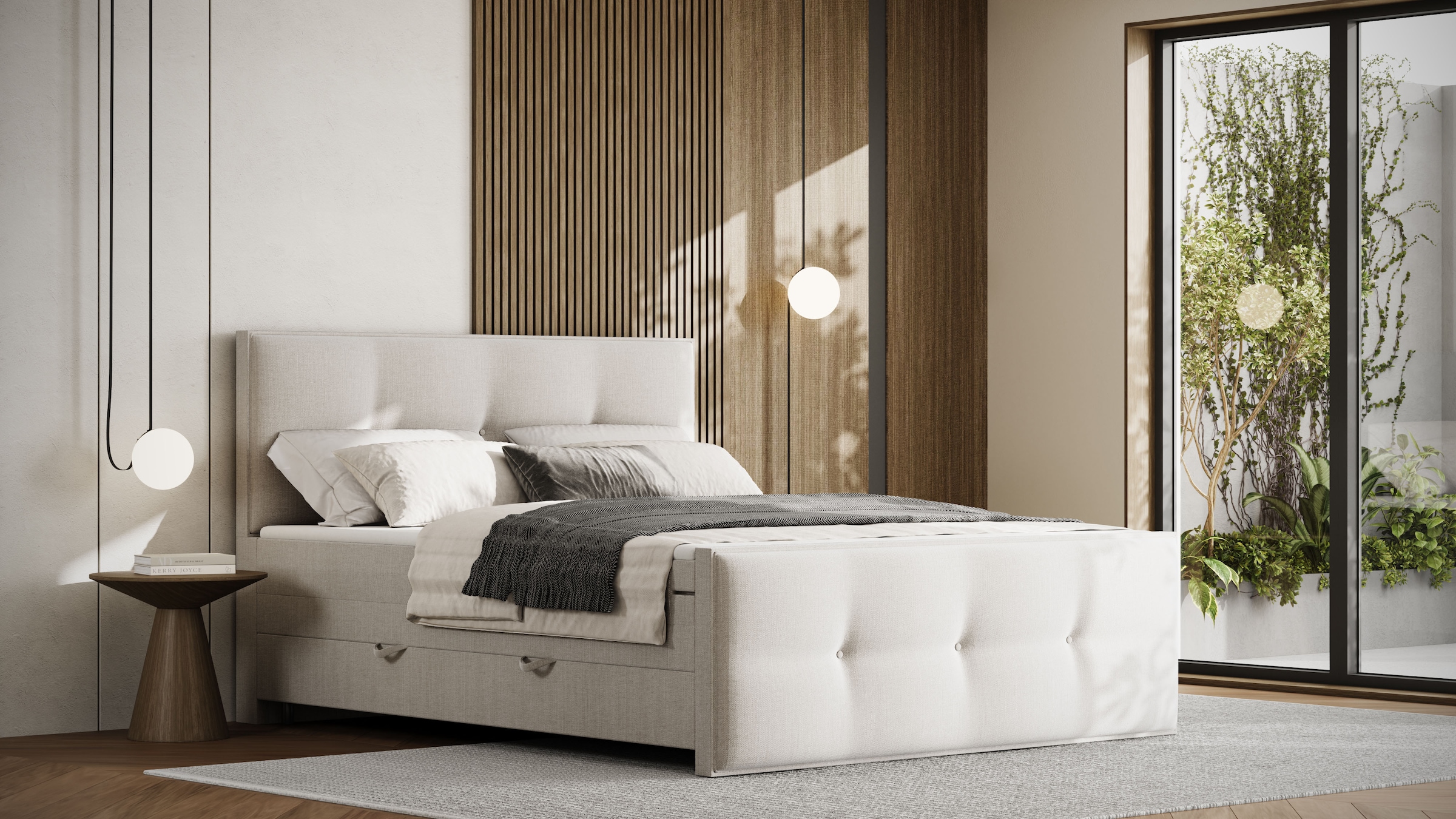 FORTE Boxspringbett »Eve inkl. zwei Bettkästen und Kaltschaum Topper«, und einer 7-Zonen-Tonnentaschen-Federkernmatratze (H3)