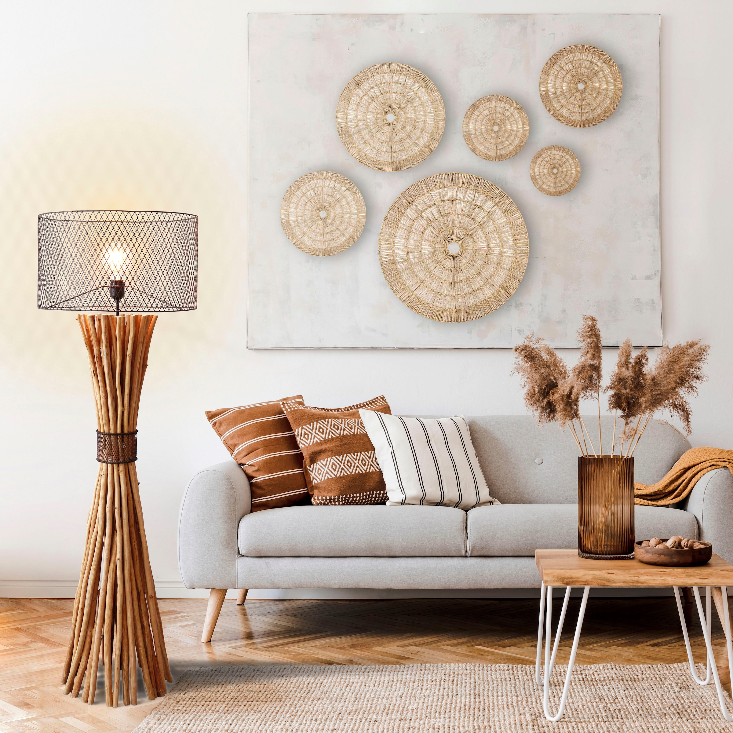 SalesFever Stehlampe »Bailee«, 1 flammig, Leuchtmittel E27 | ohne Leuchtmittel, handgefertigt, Schirm im Rost-Look
