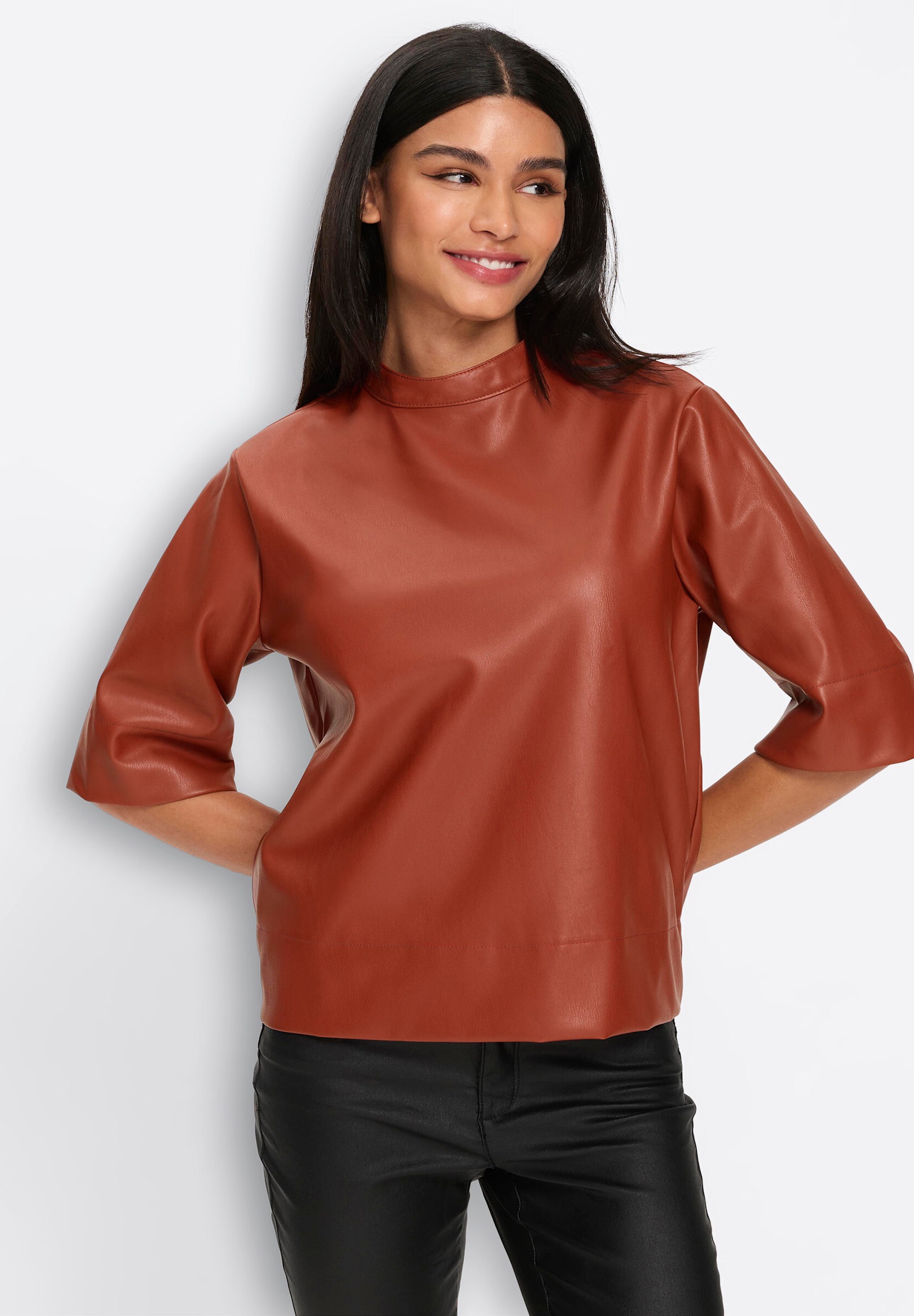 heine Klassische Bluse »Lederimitat-Bluse Kurzarm-Bluse«