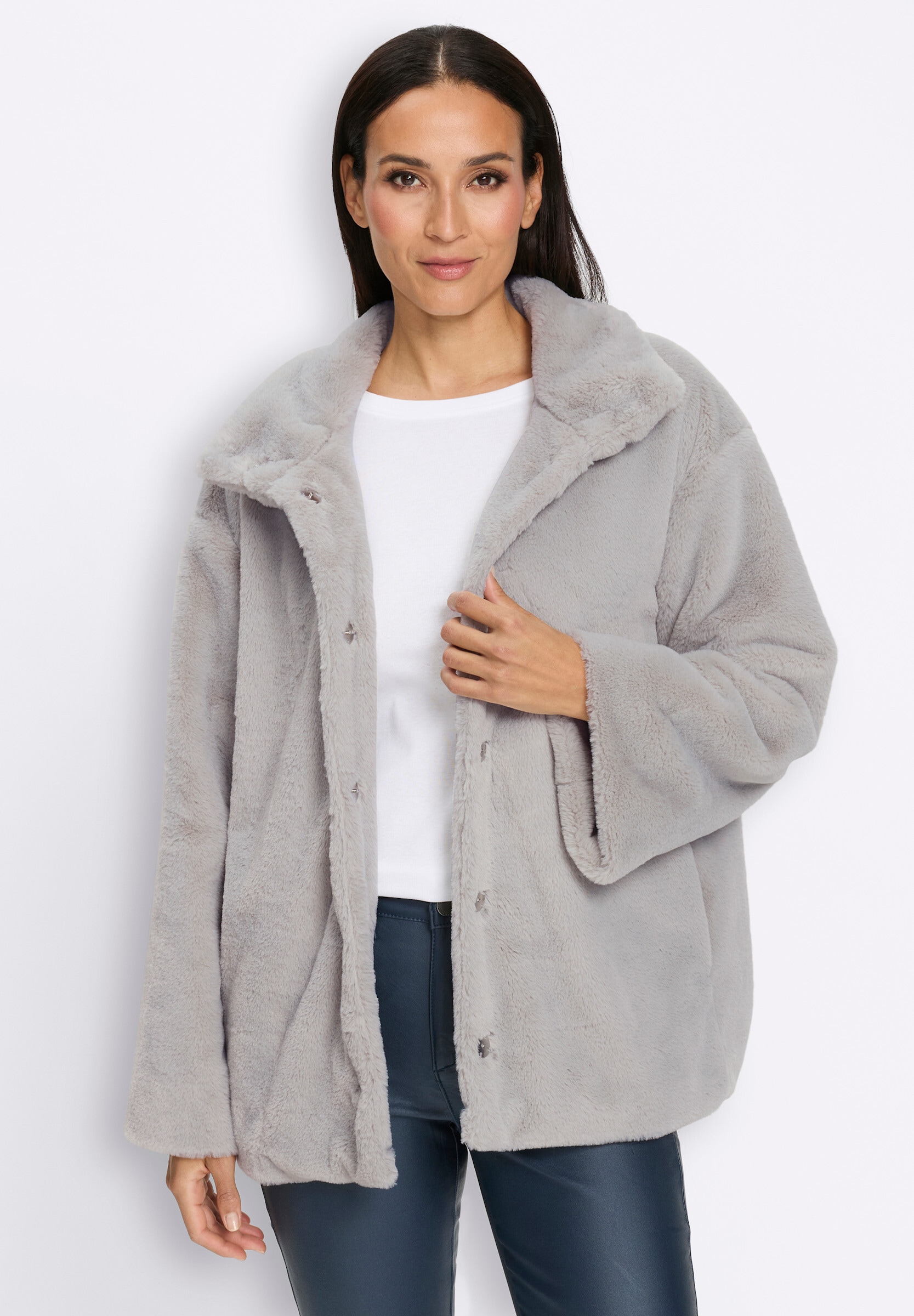 heine Fellimitatjacke »Fellimitat-Jacke Fellimitatjacke Mit Stehkragen« ohne Kapuze