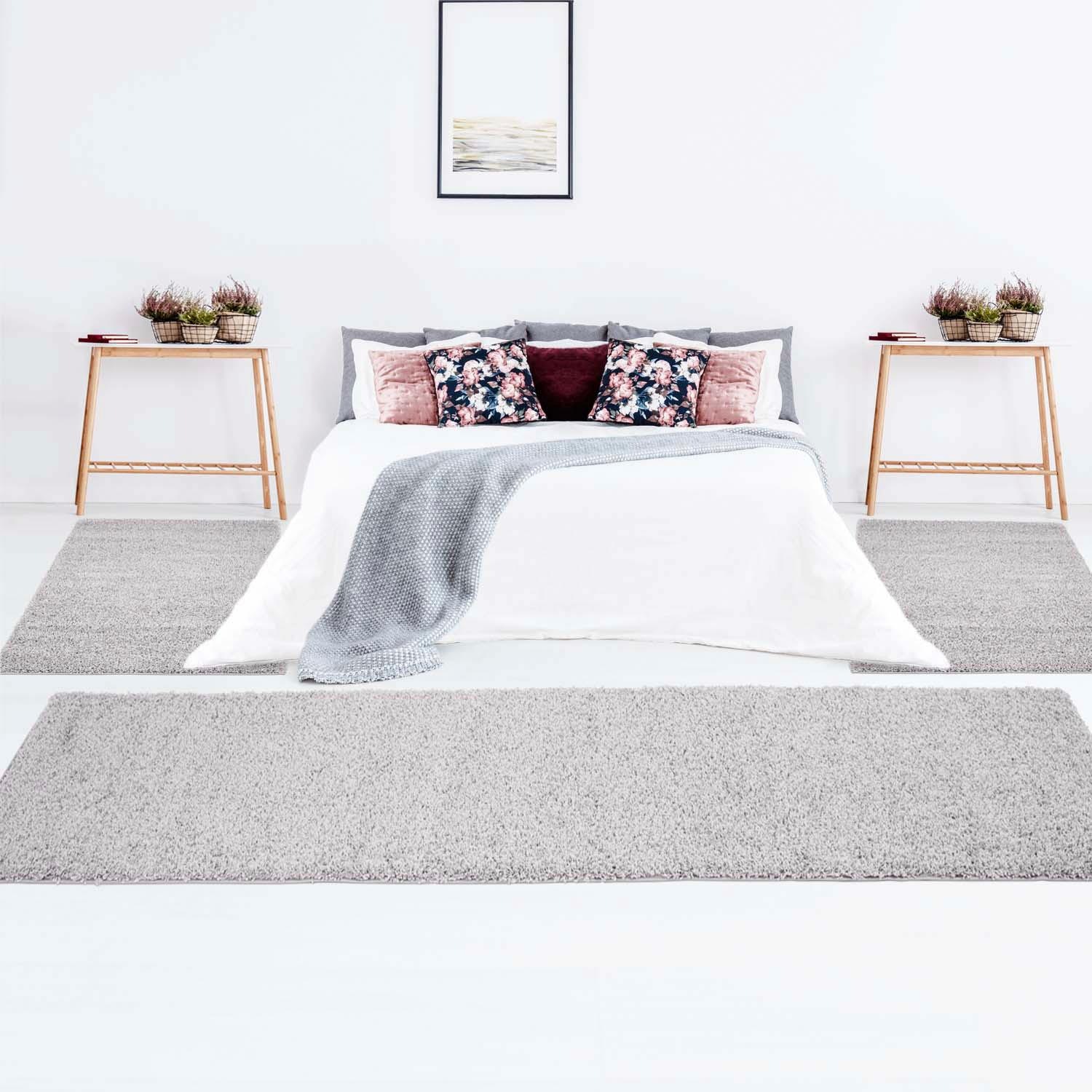 Carpet City Bettumrandung »Shaggi uni 500«, (3 tlg.), Shaggy Bettvorleger, Uni-Farben, Läuferset Langflor, Weich