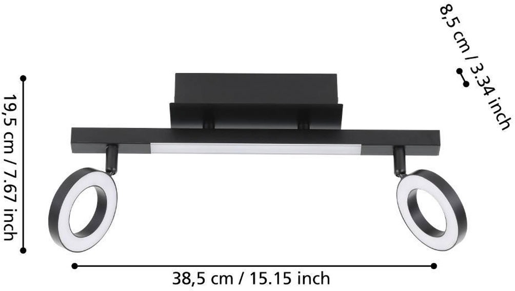 EGLO Deckenspot »CARDILLIO 2 Deckenlampe, schwarz, 2 flammig, schwenkbare Lampenköpfe«, Leuchtmittel LED-Modul | LED fest integriert, Spot, warmweißes Licht, Wohnzimmer, Esszimmer, Küche, Flur, 38,5x8,5cm