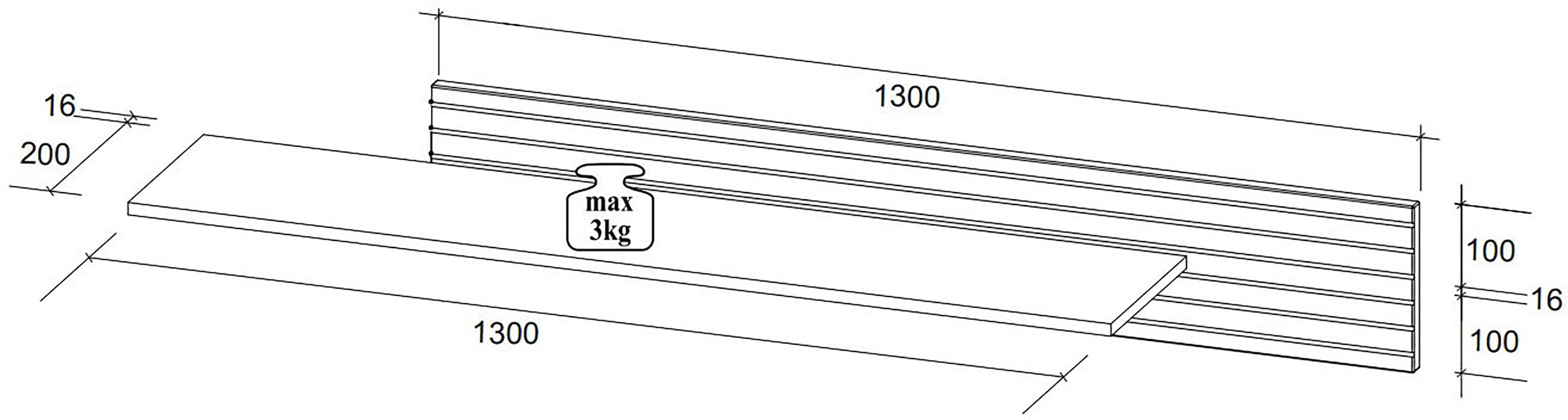 Innostyle Wandboard »INA Wandboard, 160 x 22 x 22 cm (B/H/T)« 1 Stk. tlg. mit Boden, gefräste Front