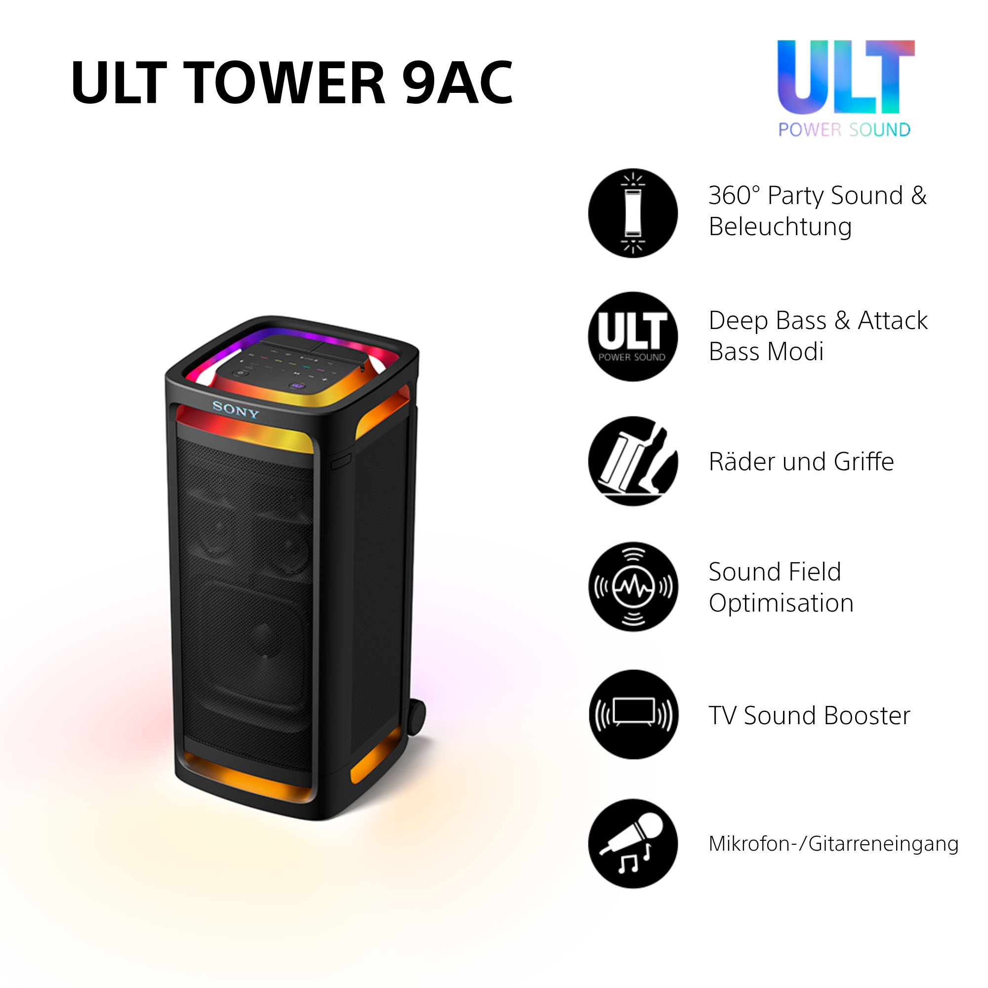 Sony Party-Lautsprecher »ULT Tower 9AC + ULT MIC1«, (Set)
