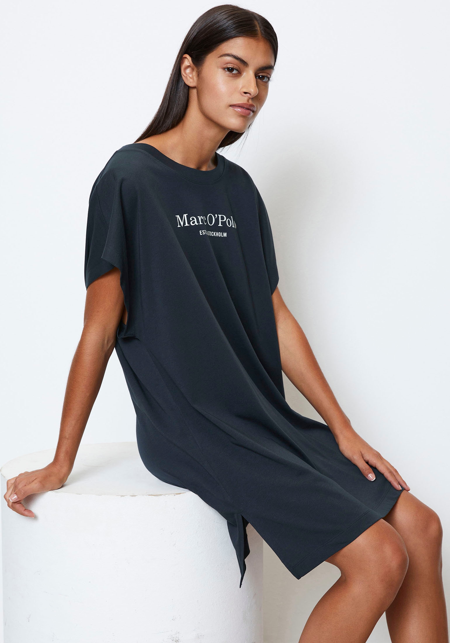 Marc O'Polo Nachthemd »Mix & Match Cotton-Woven«, mit überschnittenen Schultern und Brandlogo auf der Brust
