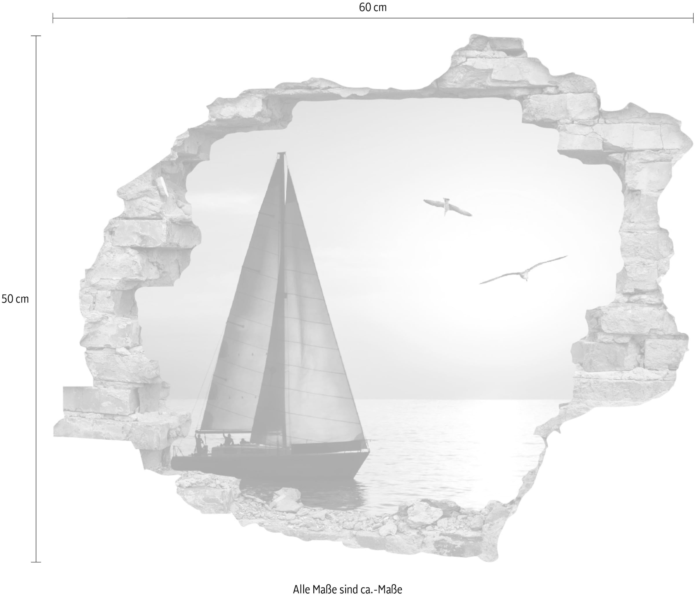 queence Wandtattoo »Segelboot«, (1 St.), Wandsticker, Wandbild, selbstklebend, 3D, Wanddurchbruch