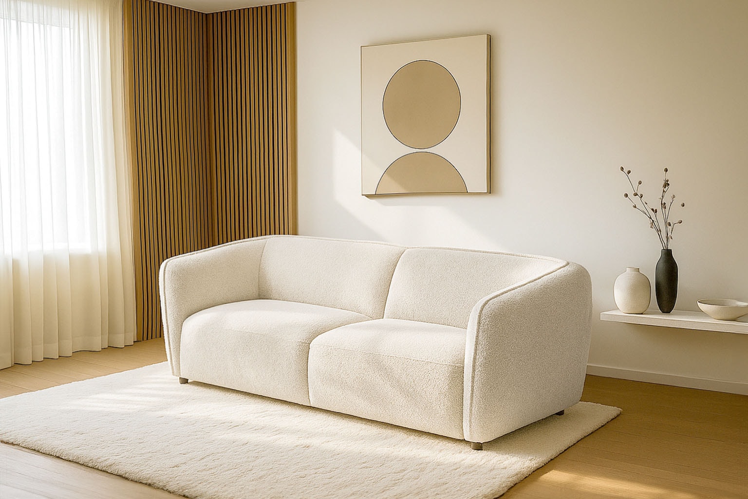 Home affaire 3-Sitzer »OSTRUP, Naturtöne, Boucle« Breite 221 cm, organische Form mit sanften Rundungen