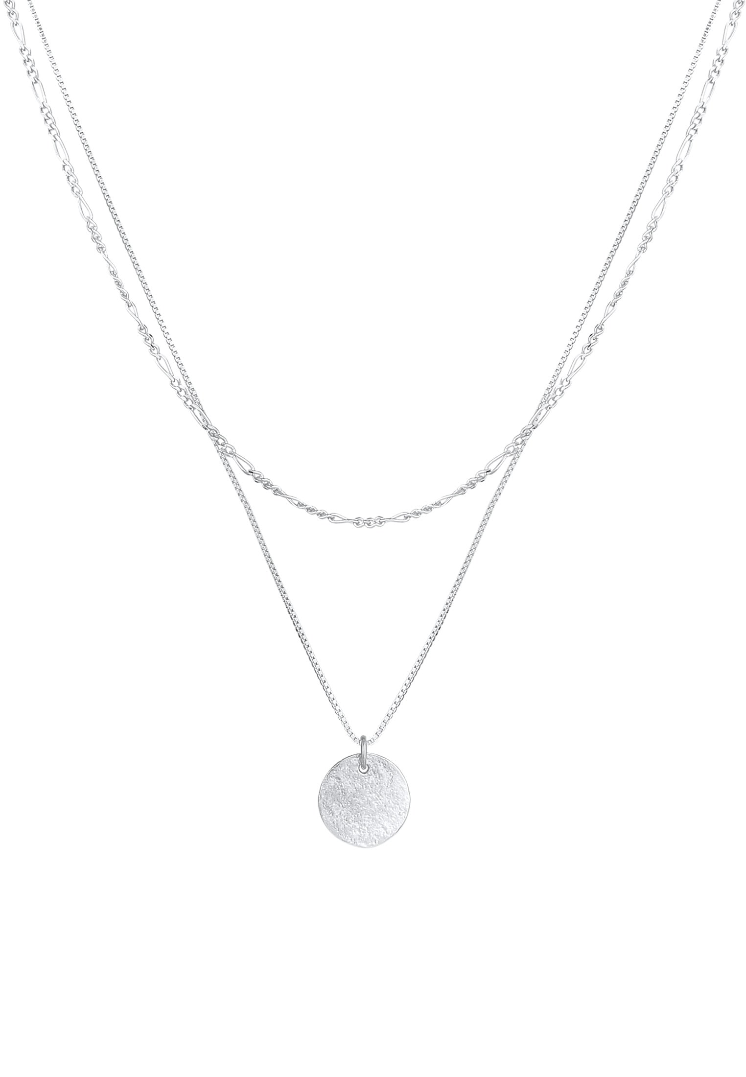 Elli Silberkette »Halskette Layer Münze Figaro Boho 925 Silber«