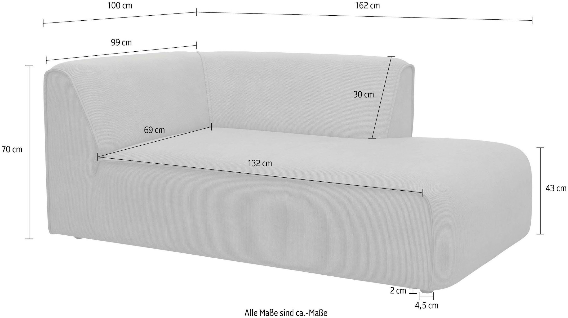 RAUM.ID Ottomane »Merid Chaiselongue, Maße B/T/H: 100/162/70 cm« als Modul oder separat verwendbar, für individuelle Zusammenstellung