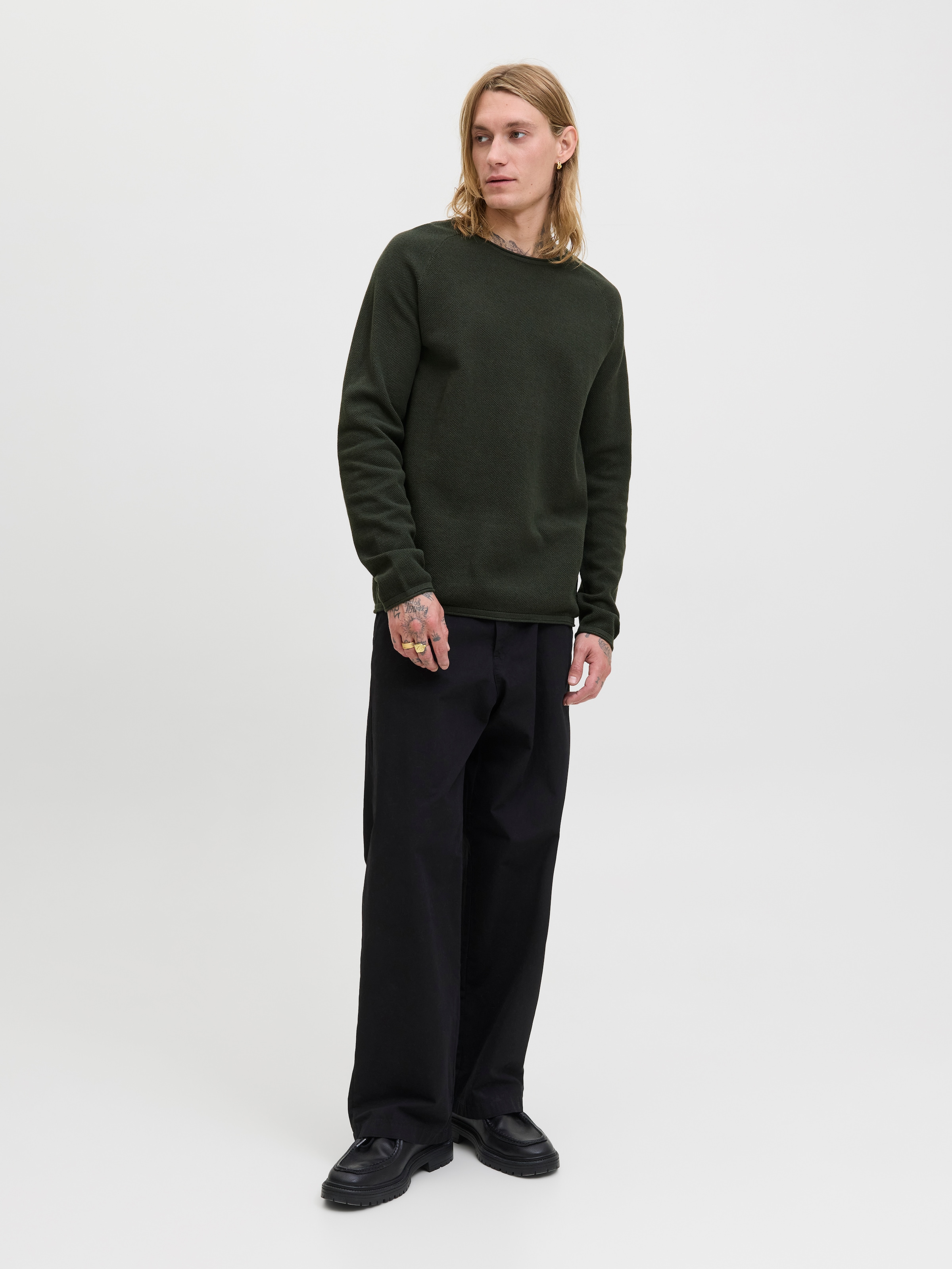 Jack & Jones Rundhalspullover »JJEHILL KNIT CREW NECK NOOS«, mit Strukturstrick