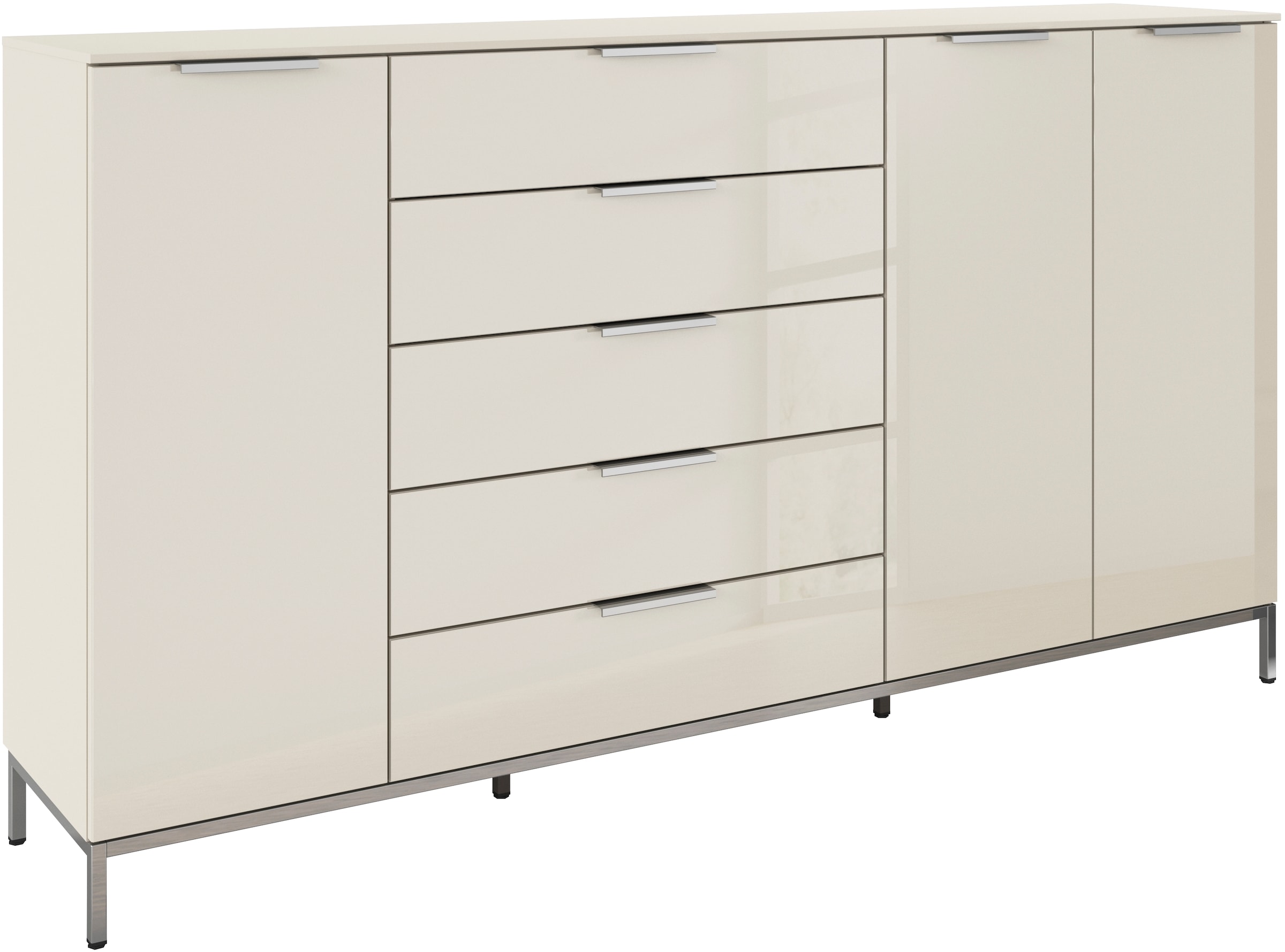 rauch Kombikommode "Kommode Türkommode Sideboard Kombikommode FLIPP mit Glasfront" Breite 200 cm mit 4 Einlegeböden, 3-türig mit 5 Schubladen und Soft-Close-Funktion sowie Glasfront