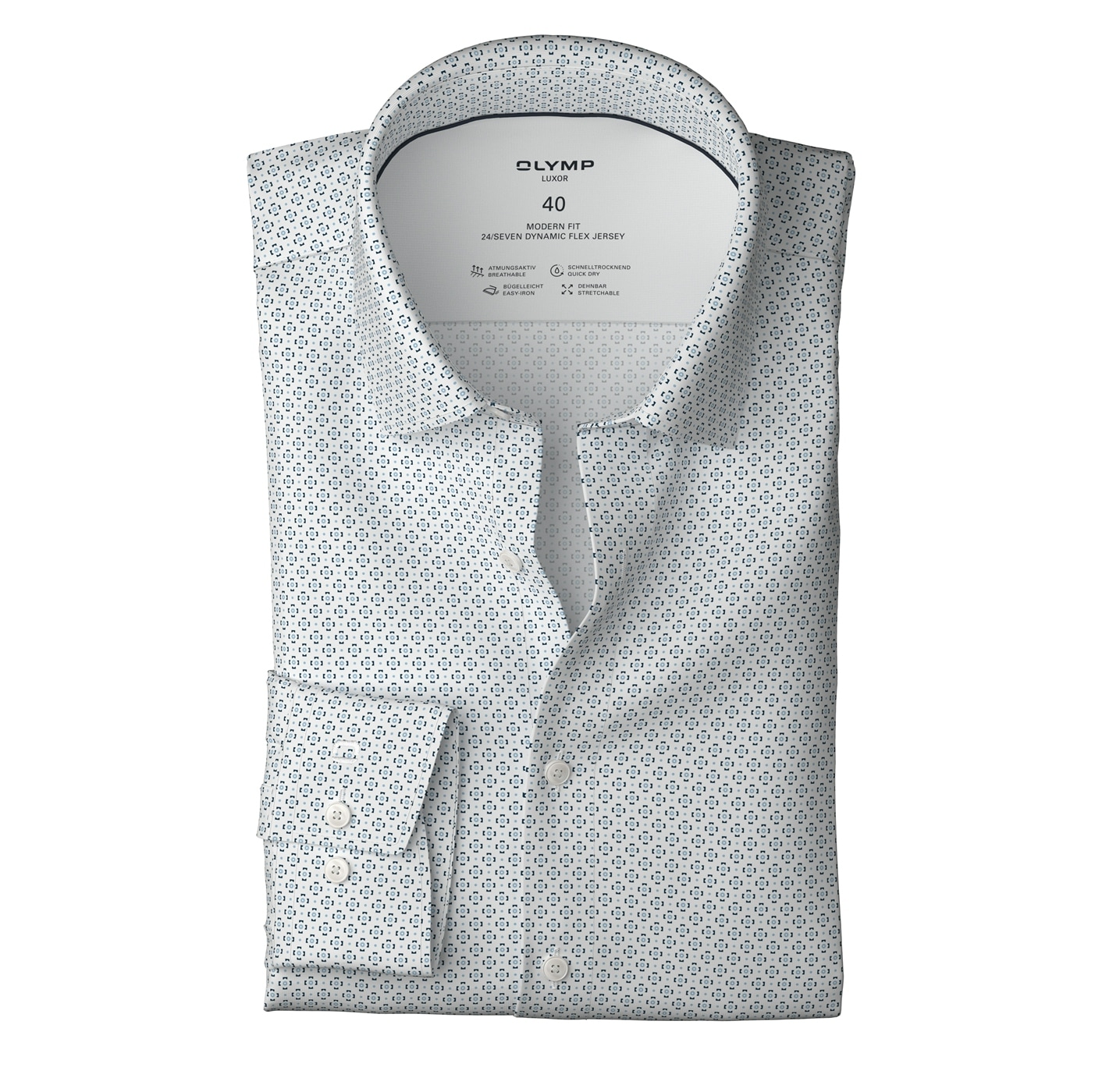 OLYMP Langarmhemd »Luxor 24/Seven modern fit« Atmungsaktiv, gemustert, modern fit, Jersey, Businesshemd