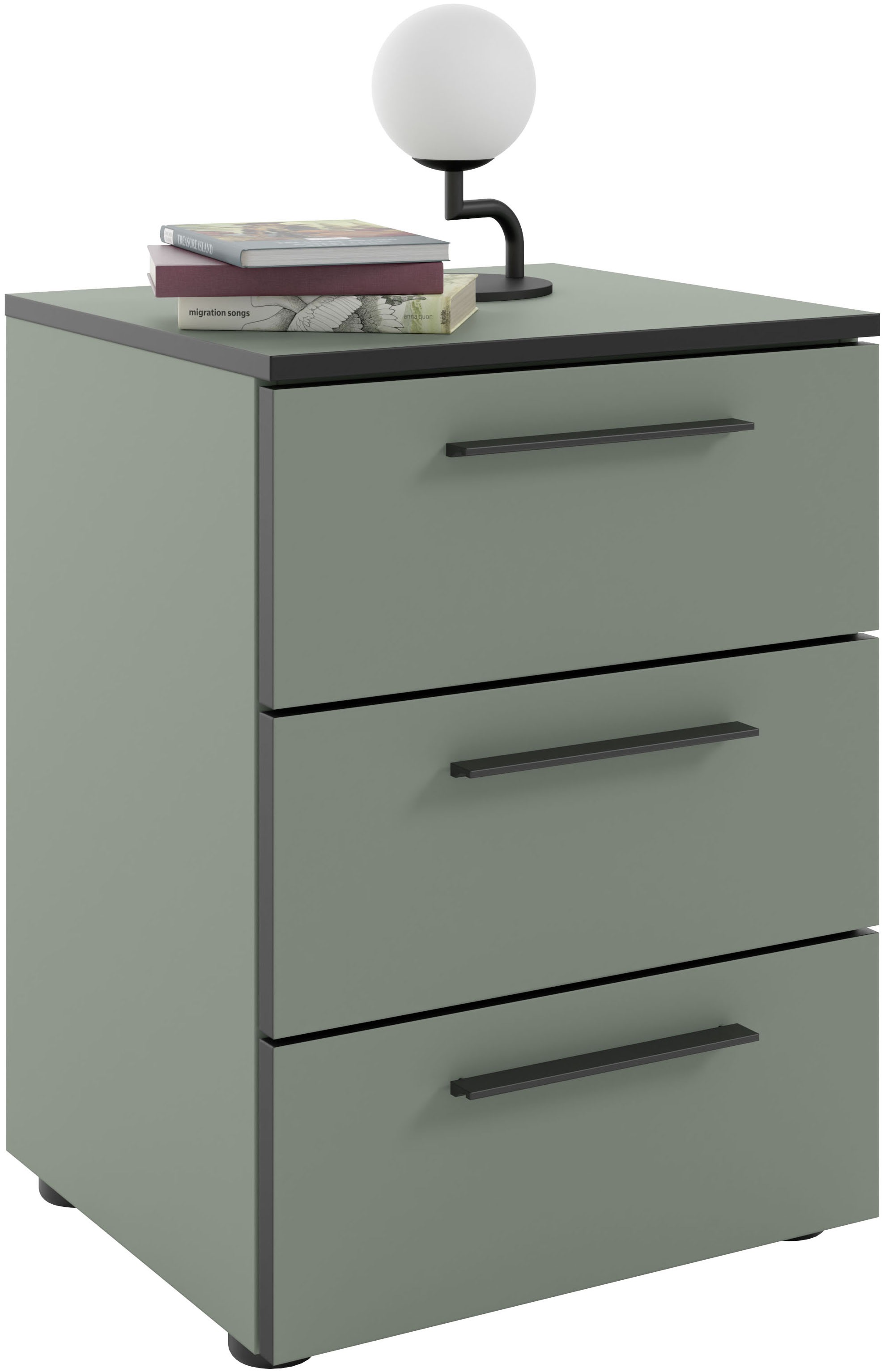 Manjana Möbel Nachtkommode »mit Schwarz matten Metallgriffen« mit Soft-Close-Funktion, mit Vollauszug, melaminbeschichtet