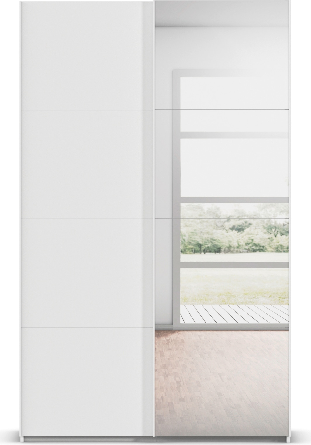 rauch Schwebetürenschrank »Kleiderschrank Schrank Garderobe Schlafzimmerschrank EVELYN« in elegantem Stil mit Spiegel 5 Breiten viel Stauraum MADE IN GERMANY