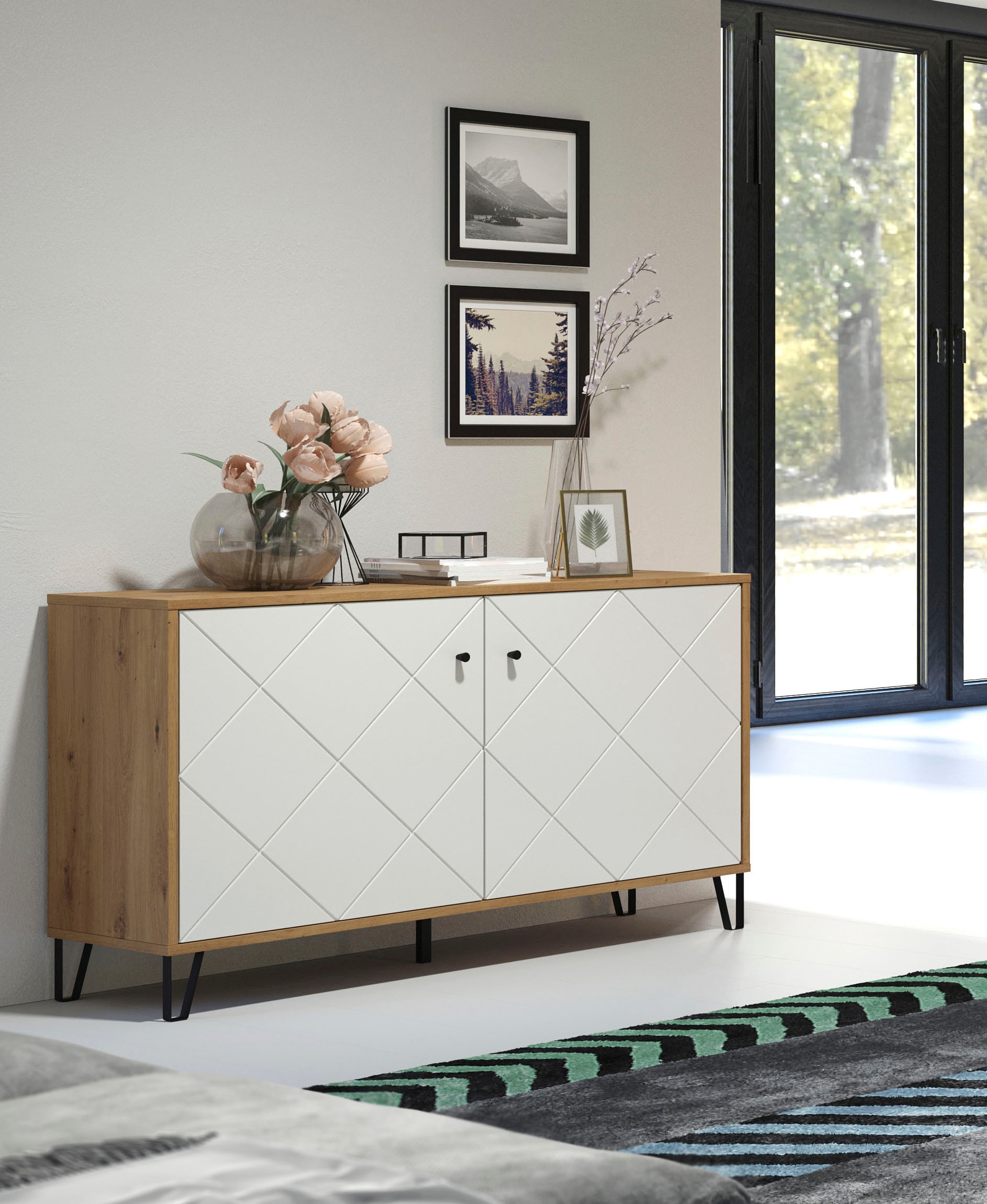 Places of Style Sideboard »Tarragona«, Kommode, Fräsungen in Rautenoptik, Breite 123 cm