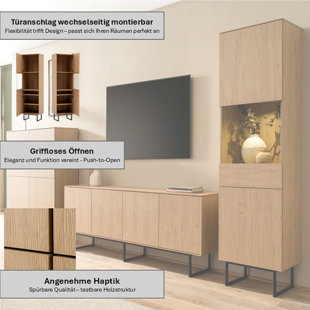 Home affaire Wohnwand »Lund, moderne Anbauwand, Wohnzimmer-Set in Stone Oak« 3 Stk. tlg.