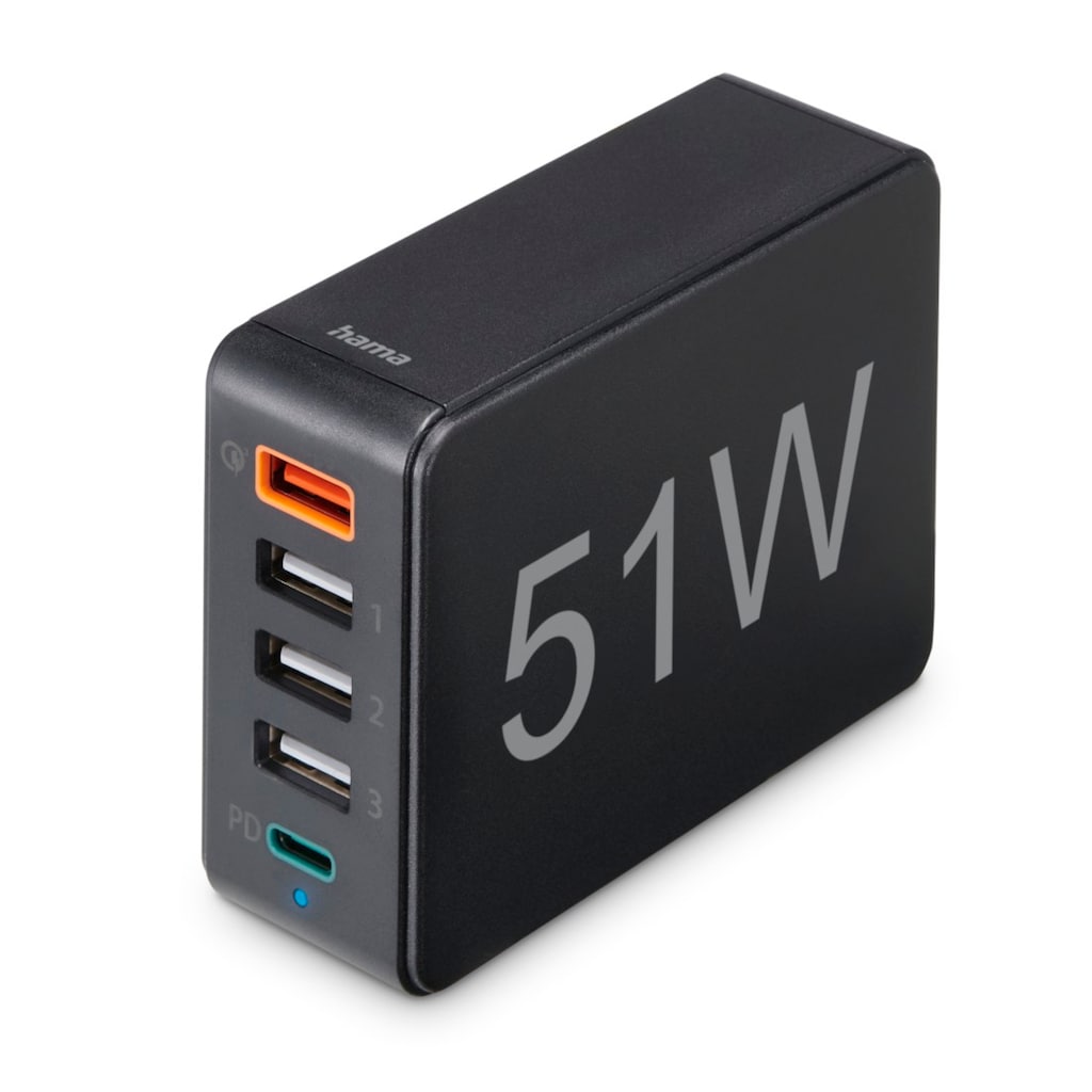 Hama USB-Ladegerät »5in1 USB-Ladestation 51 W, USB + USB-C Adapter 5 Port Schnellladegerät«