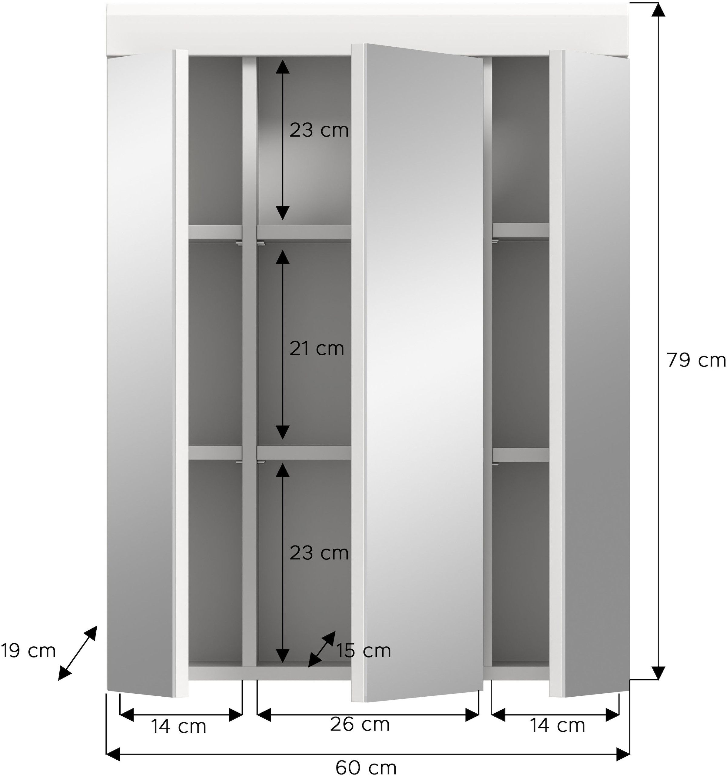 INOSIGN Badezimmerspiegelschrank »SIENA, Breite 60cm, 3 Spiegeltüren, 9 Fächer, 6 Einlegeböden« TOPSELLER!,  in verschiedenen Farben erhältlich, Badmöbel, Spiegel, Badschrank, Bad