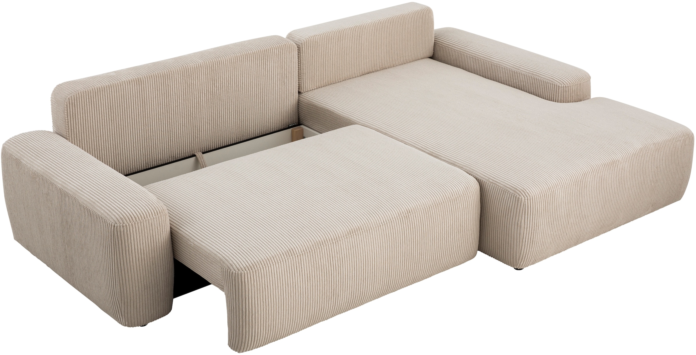 Home affaire Ecksofa »TORGE (264cm), Schlafsofa in Cord, Samtvelours o Struktur fein, L-Form« Schlaffunktion, Bettkasten, Liegefläche: 125/210 cm