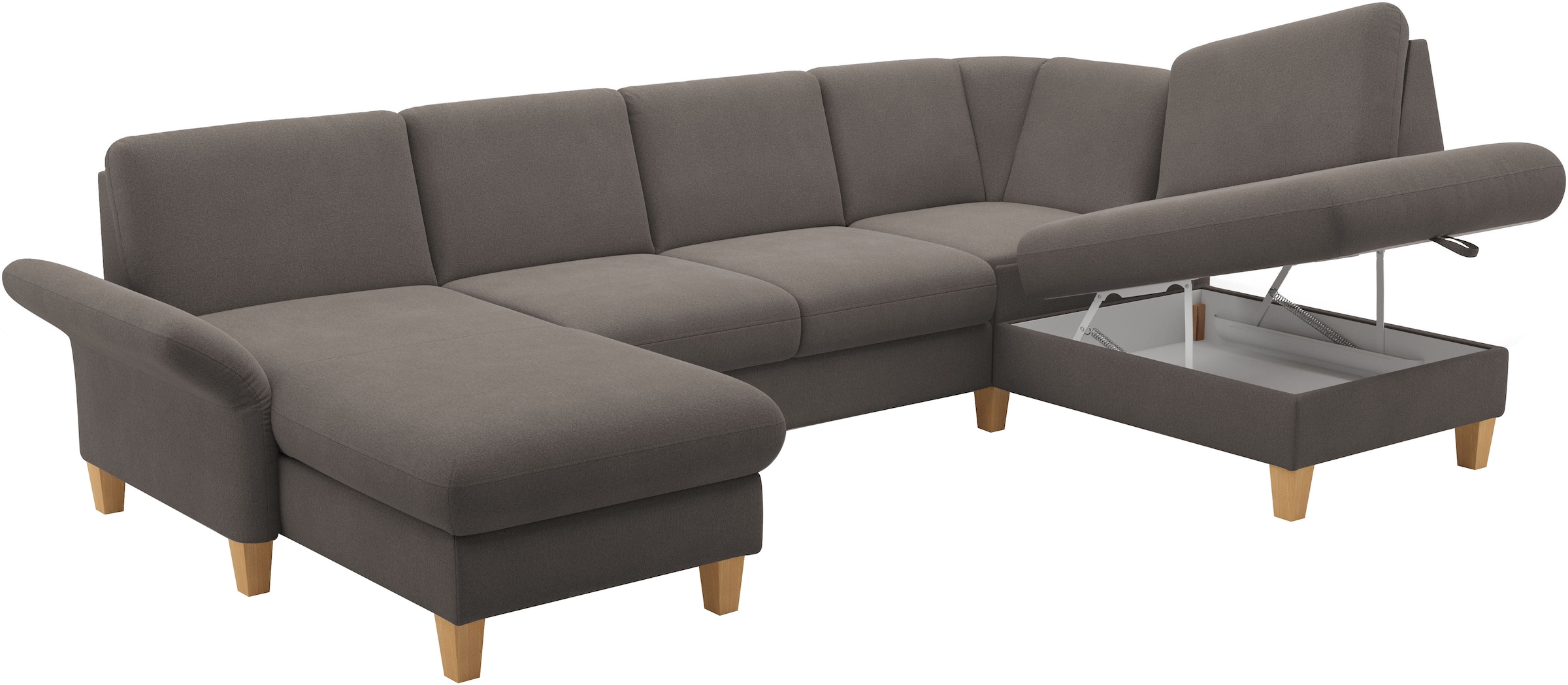 Home affaire Wohnlandschaft »Rochelle, U-Form«, optional mit Armteilverstellung, mit Bettfunktion & Bettkasten