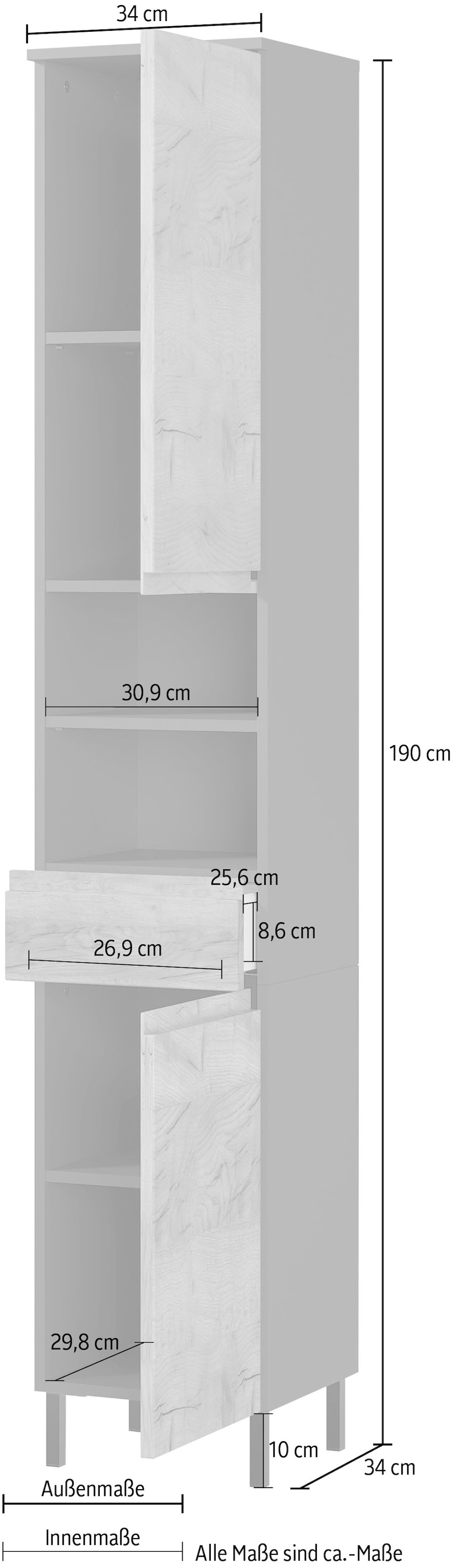 GERMANIA Hochschrank »Scantic«, Fächer cm, Badezimmerschrank, ♕ Breite 2 Schubkasten, bei 1 34 2 Türen