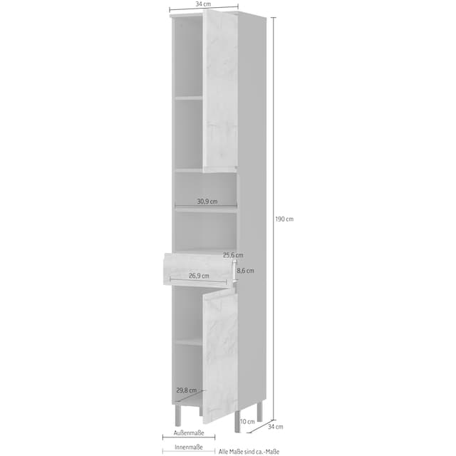 GERMANIA Hochschrank »Scantic«, Breite 34 cm, Badezimmerschrank, 2 Türen, 1  Schubkasten, 2 Fächer bei ♕