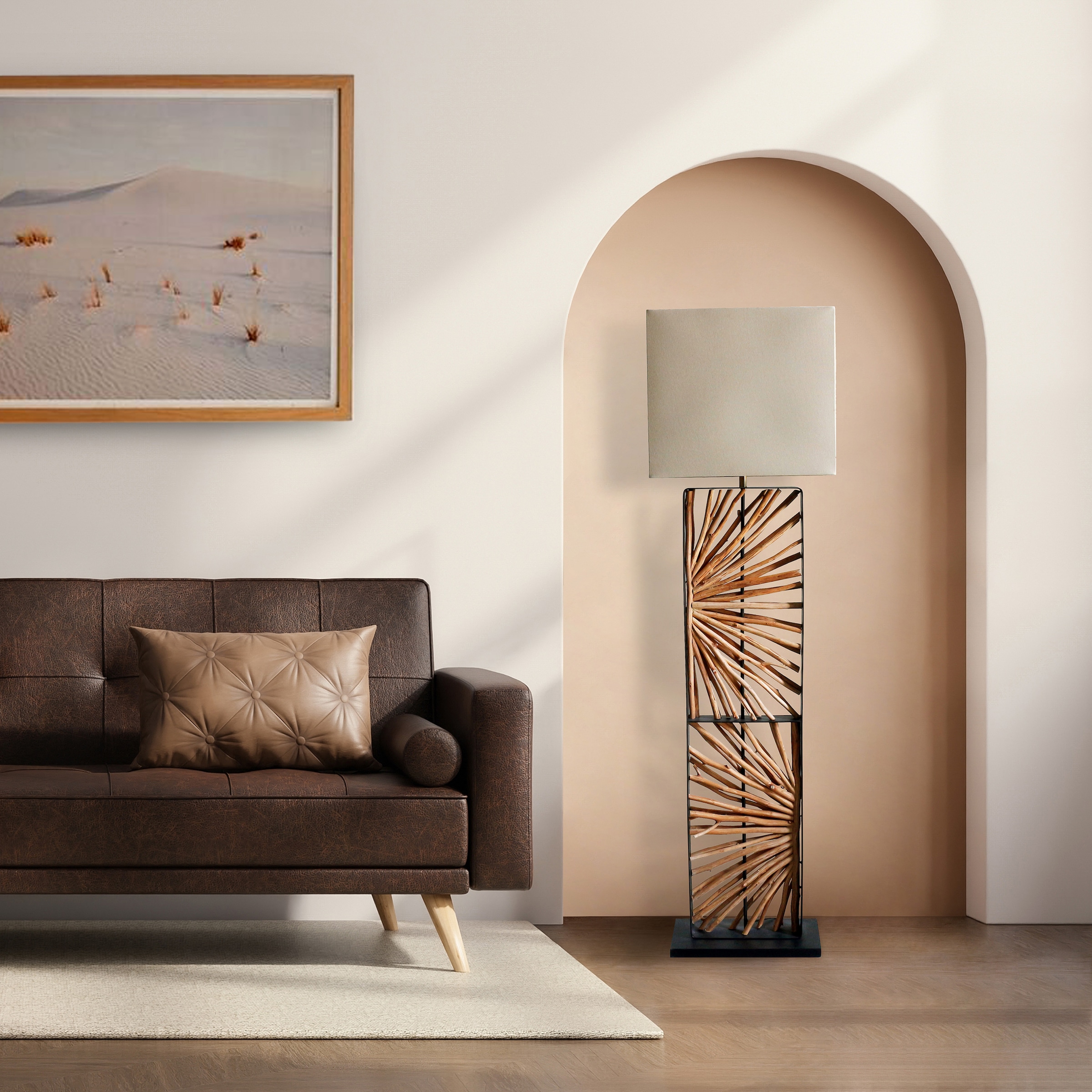 SalesFever Stehlampe »Treibholz« E27 1 Stk. Schirm innen goldfarben