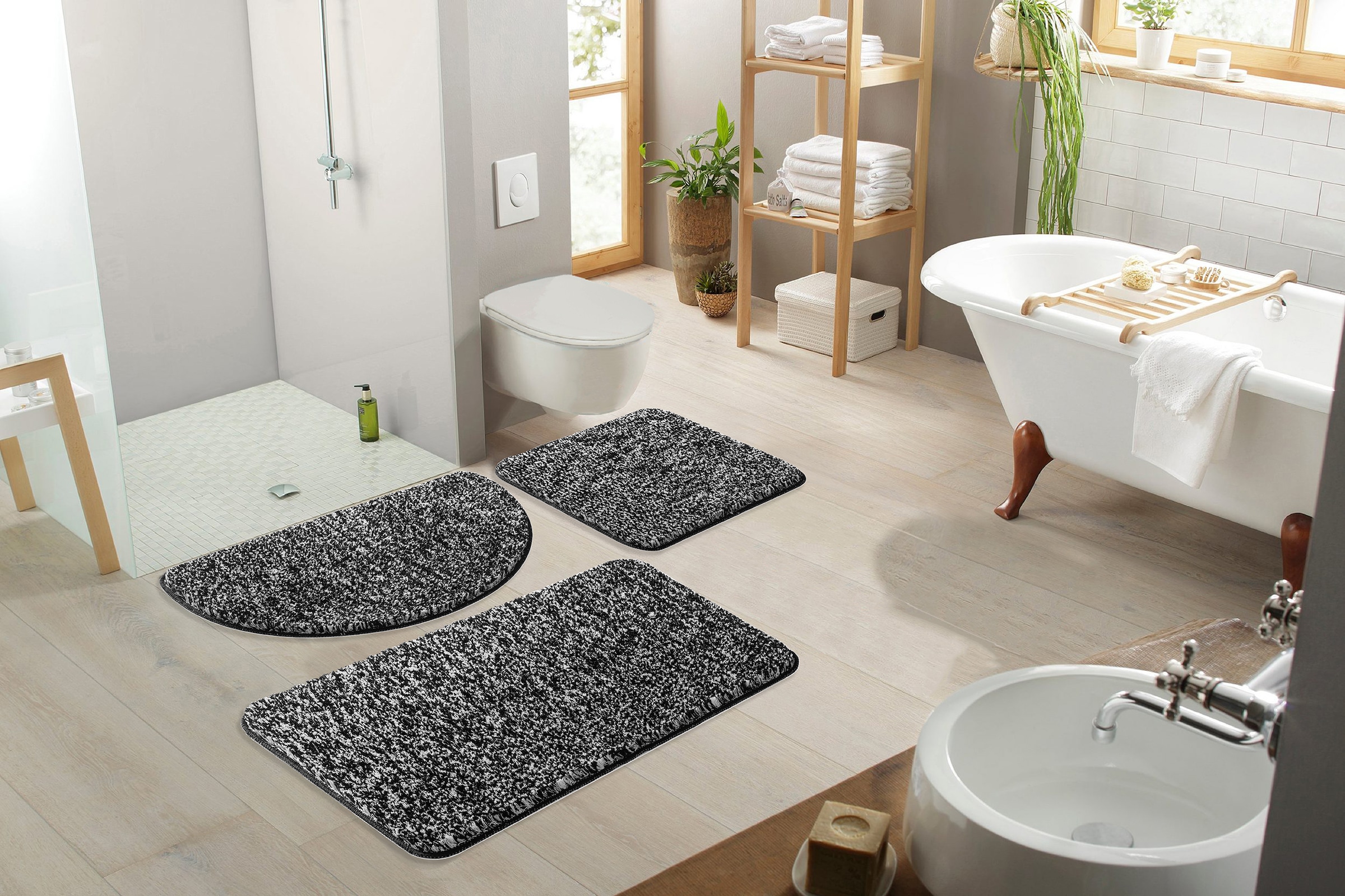 OTTO home Badematte »Vanessa meliert, Badvorleger, Badezimmer Teppich, Duschvorleger« Höhe 20 mm rutschhemmend beschichtet strapazierfähig Badteppich, weiche Haptik, unifarben