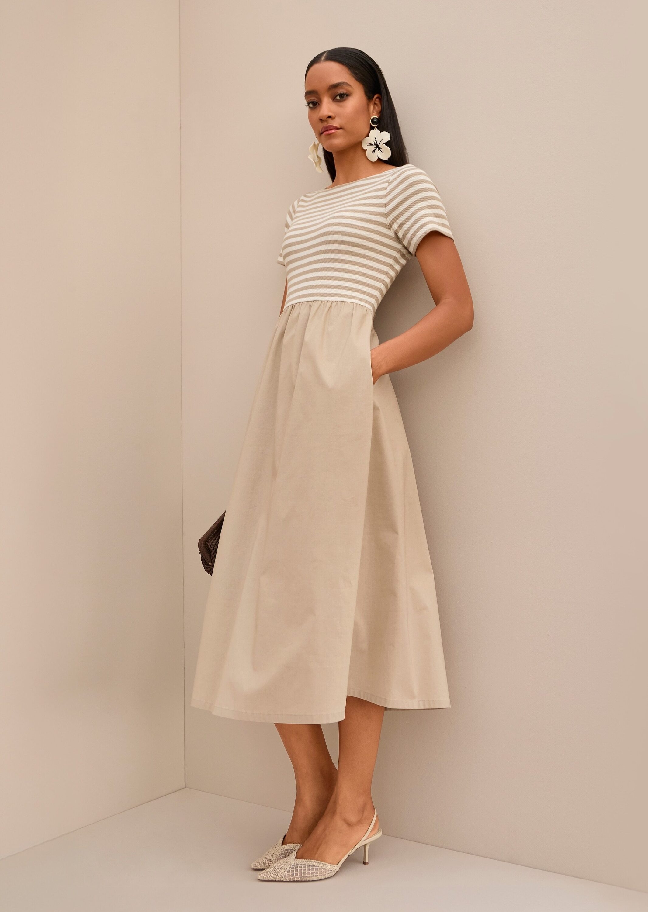 MADELEINE Midikleid »Jerseykleid Baumwollkleid mit Streifendetails« Nahttasche Seitennahttaschen