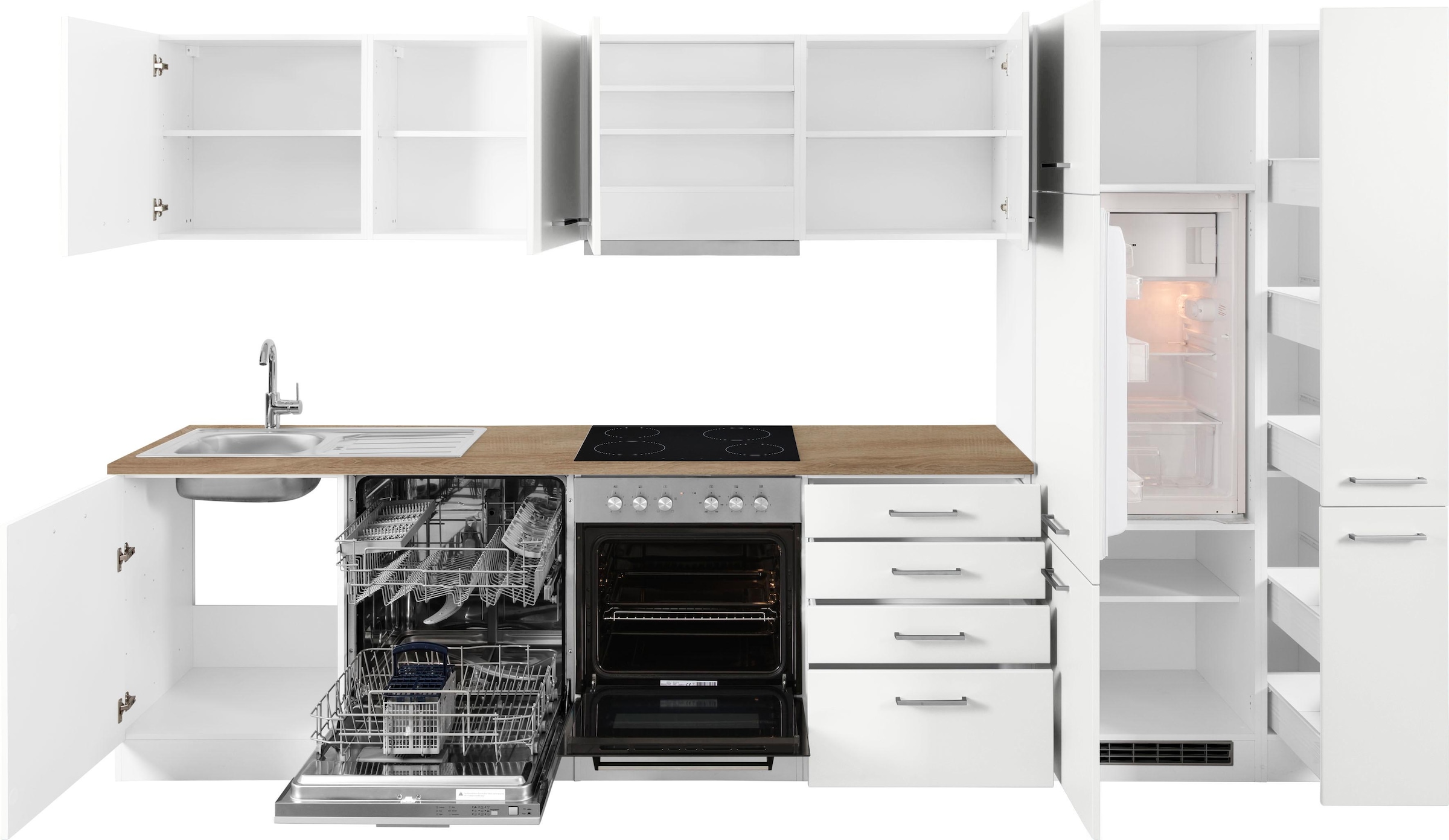 KOCHSTATION Küchenzeile »KS-Visby«, mit E-Geräten, Breite 330 cm inkl. Kühlschrank und Geschirrspüler