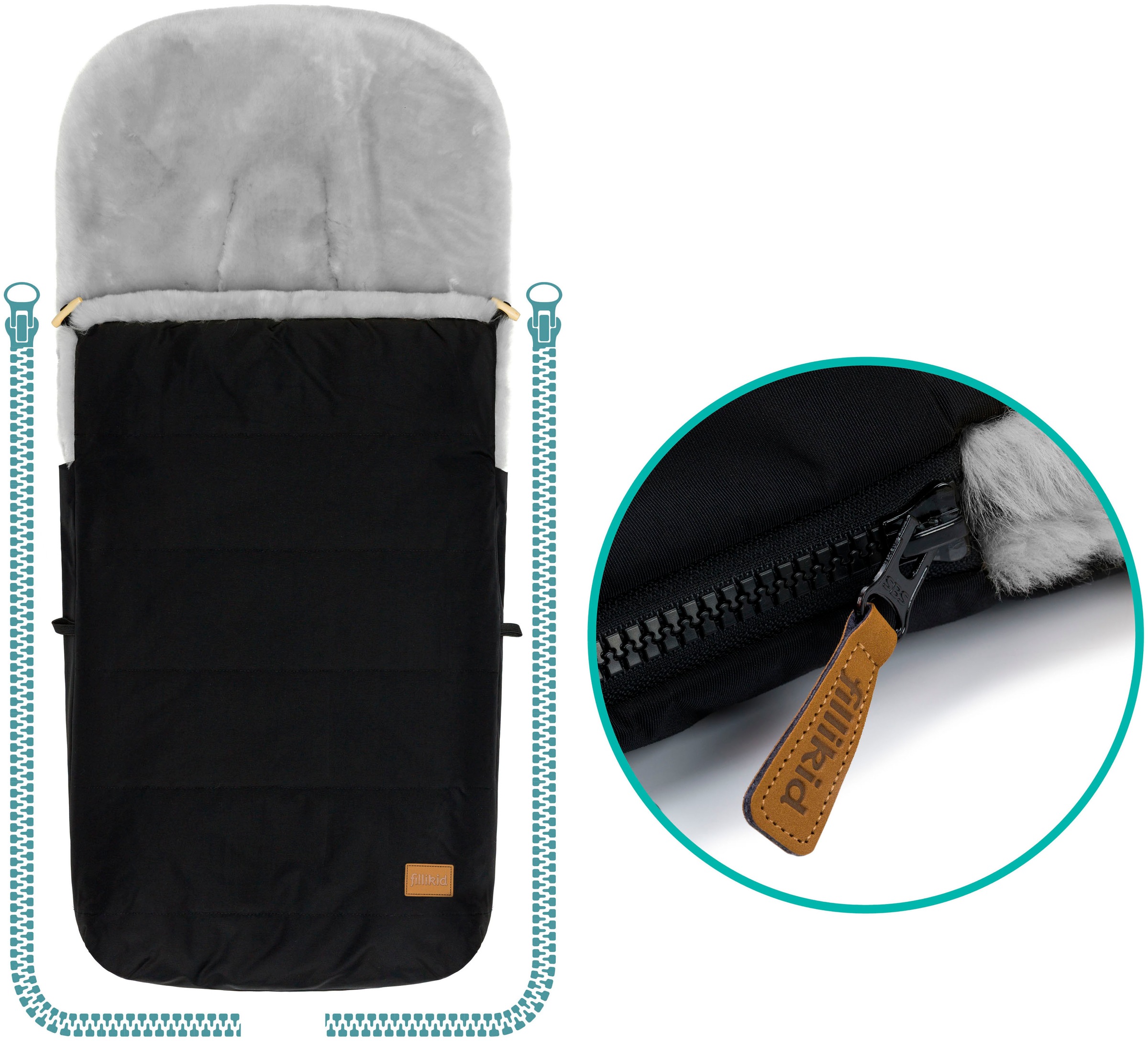 Fillikid Fußsack »Bernina Alpina schwarz, Lammfell grau,  Winterfußsack«