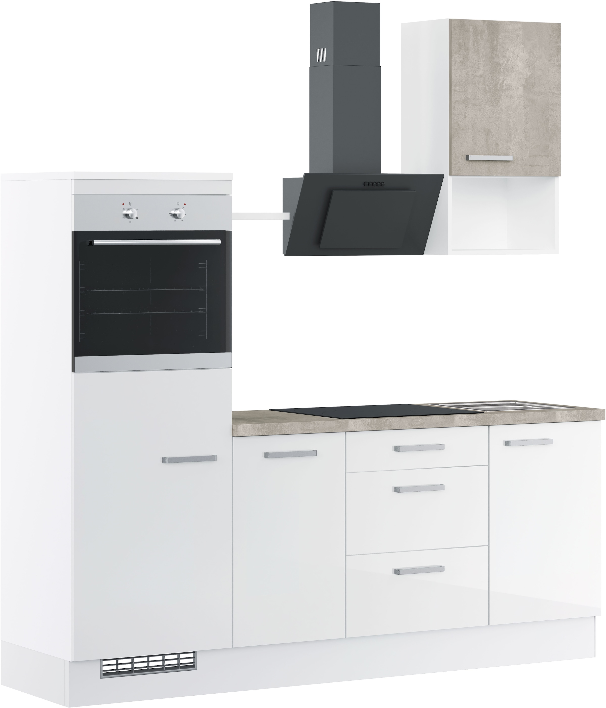 IMPULS KÜCHEN Küchenzeile »"Turin", Ausrichtung wählbar, Schubkästen mit Soft-Close,« vormontiert, wahlw. mit E-Geräten, Breite 215 cm