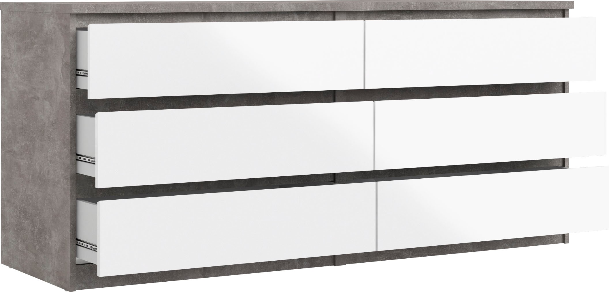 INOSIGN Kommode »Naia, Aufbewahrung, 6 Schubladen, Hochglanz-Optik, grifflose Front« Modern, skandinavisches Design, in mehrere Farben, Metallgleiter