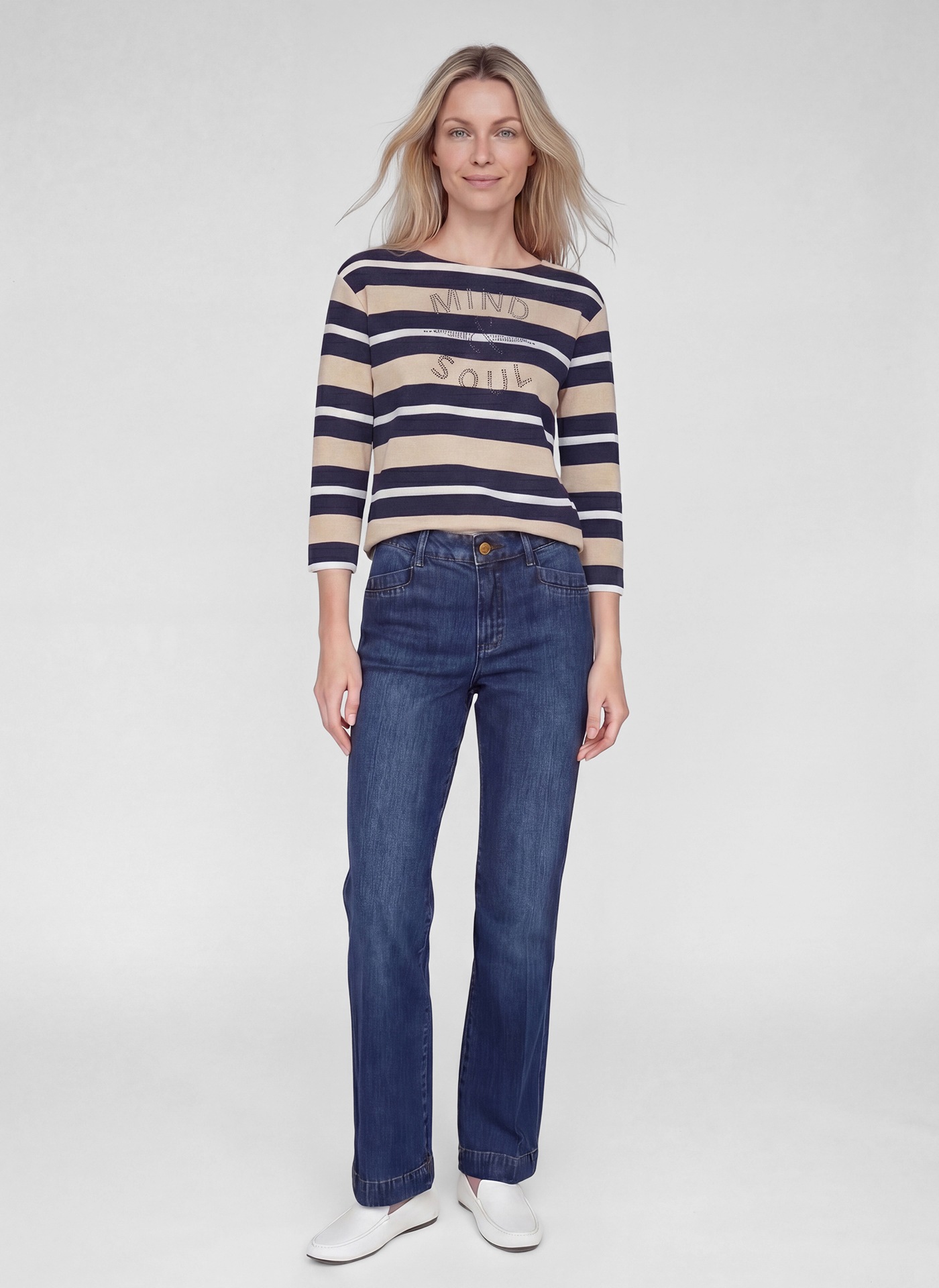 Rabe 3/4-Arm-Shirt im Streifen-Look und mit Glitzersteinen