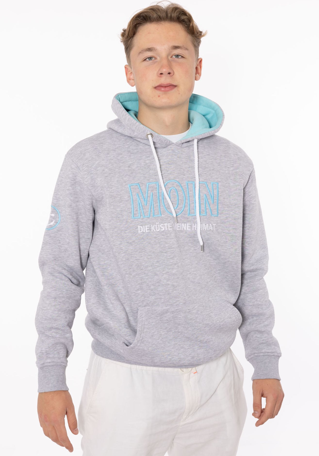 Hoodie »"Moin" Herren«, mit gesticktem Schriftzug und Ankermotiv am Ärmel