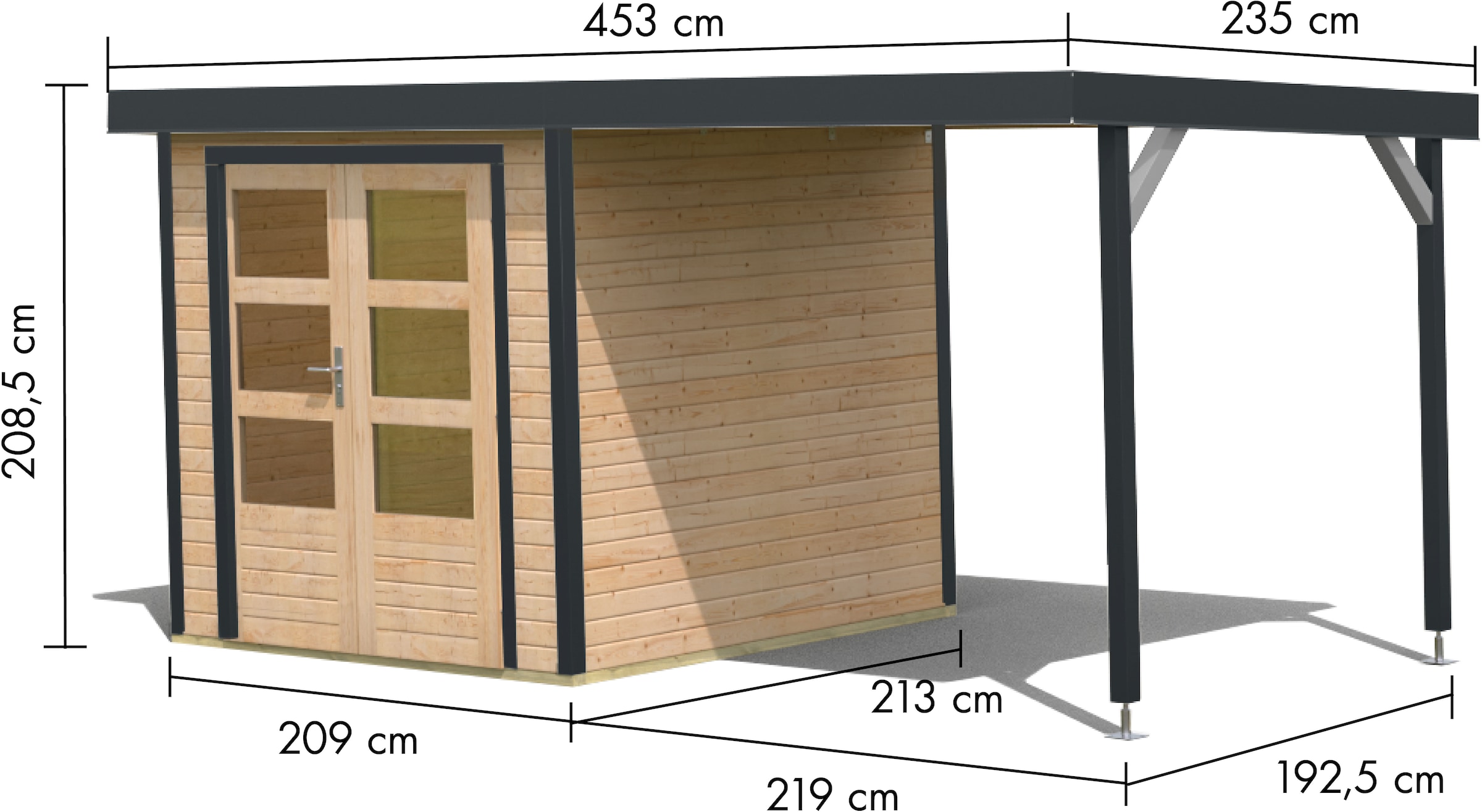 Karibu Gartenhaus »Jupiterino 2  SET, in verschiedenen Farben« inkl. Anbaudach