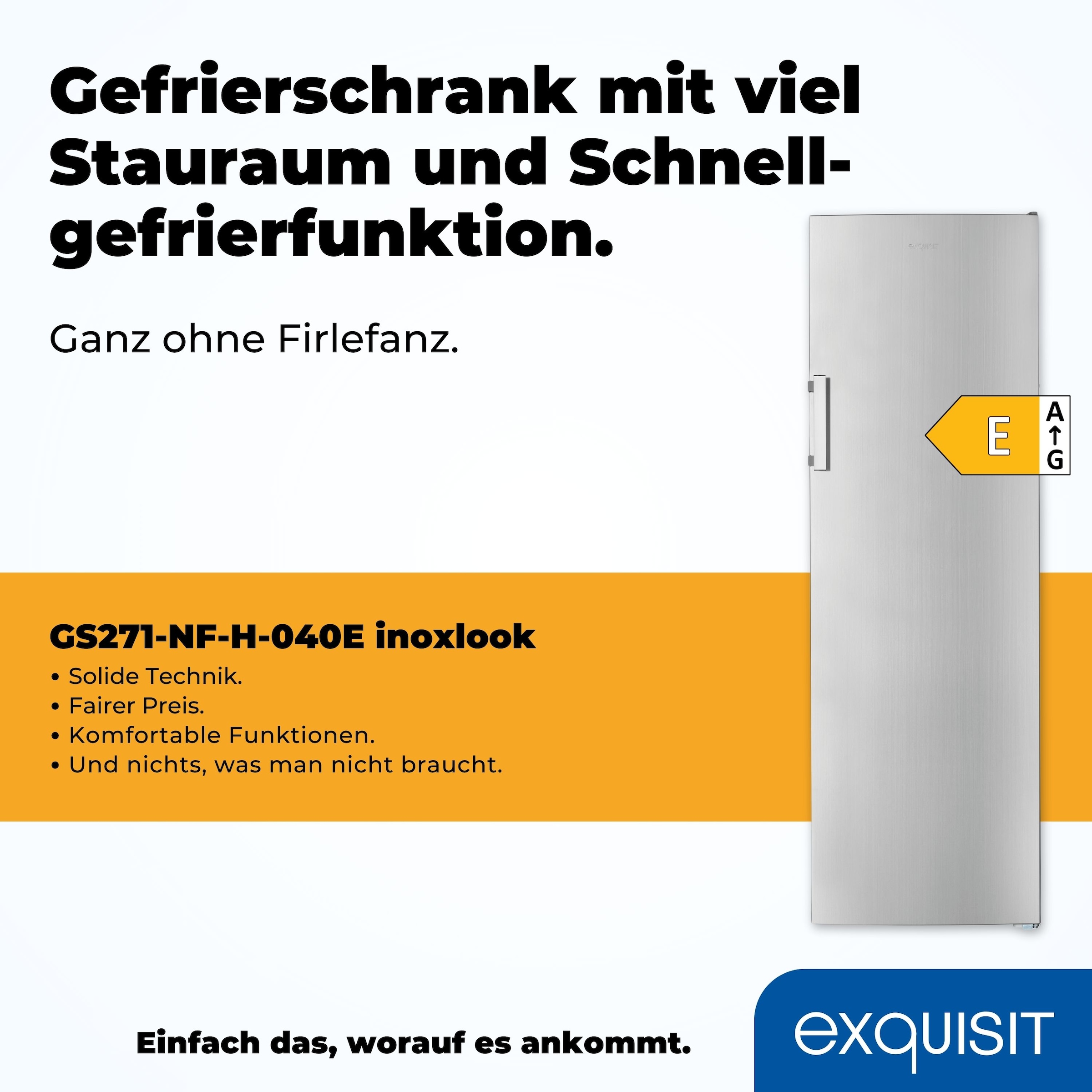 exquisit Gefrierschrank »GS271--H-040E inoxlook«, 171 cm hoch, 54,5 cm breit, Digitale Kontrolle