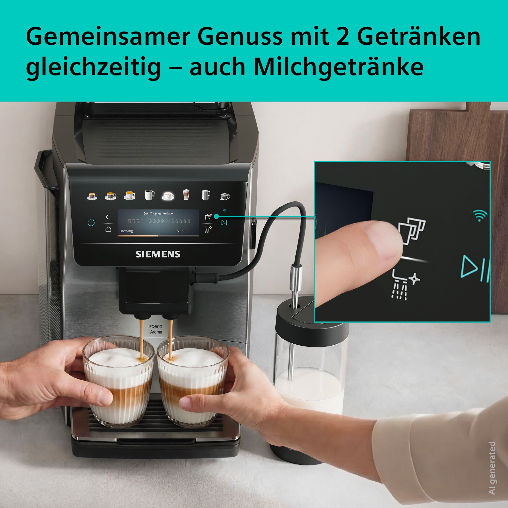 SIEMENS Kaffeevollautomat »EQ600 TP605EM3, 8 Getränke, XL-Getränke, bis zu 480ml, Kannenfunktion« bis zu 10 Favoriten, Doppeltassenfunktion, Keramikmahlwerk, Edelstahl