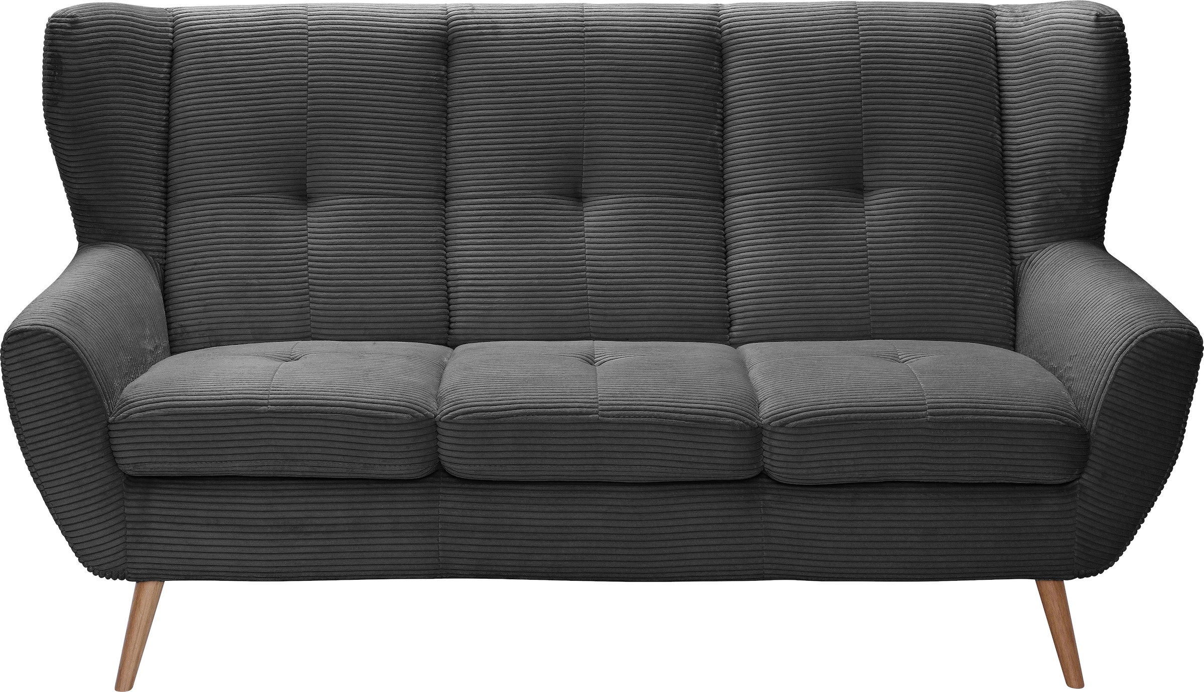 exxpo - sofa fashion 3-Sitzer »ALVESTA, Loungesofa, Küchensofa, hoher Sitzkomfort, Ohrenbackensofa«, gemütliche Rückenlehne, mit Knopfheftung und hohen Holzfüßen, in Cord