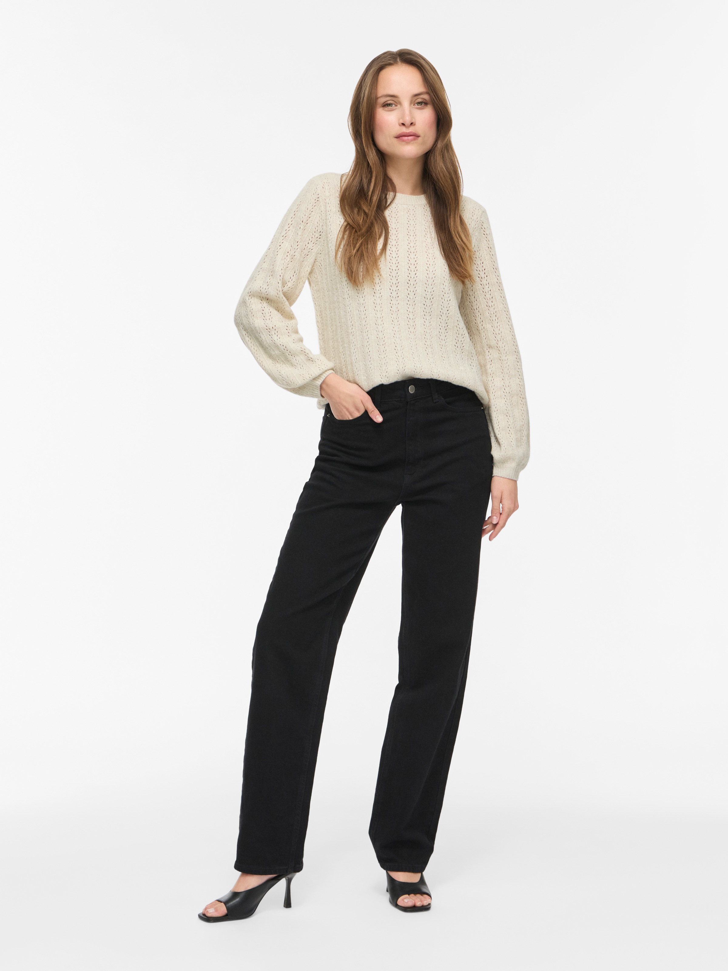 Vila Strickpullover »VILIGA POINTELLE L/S O-NECK TOP -NOOS« Materialmix