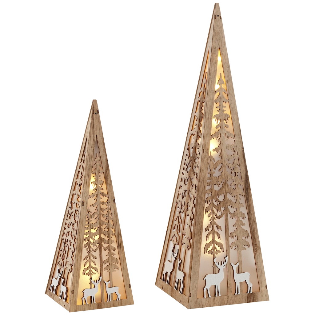 Home affaire LED Dekoobjekt »Pyramide«, im 2-teiligen Set, mit liebevollen Details, Höhe ca. 30 + 45 cm